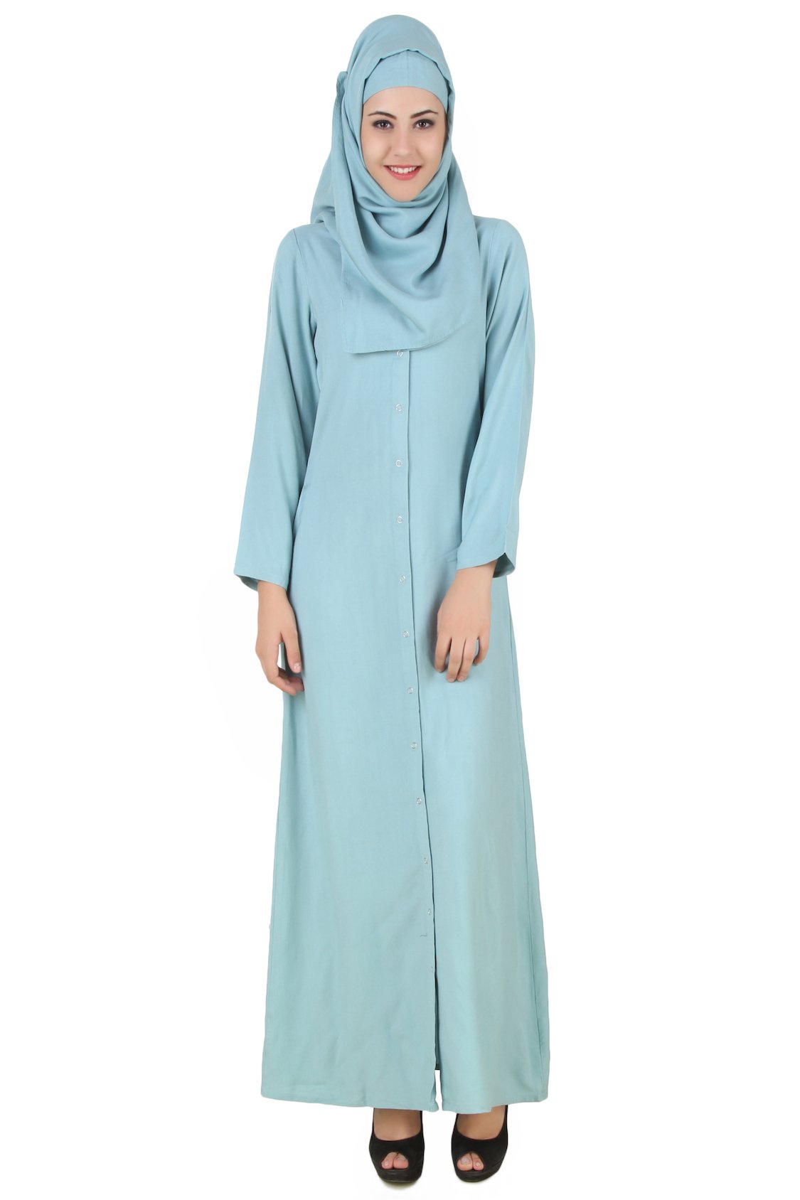 Elegant Sky Blue Rayon Abaya for Women - Modest Islamic Prayer Dress - Perfect for Mosque, Eid, and Special Occasions