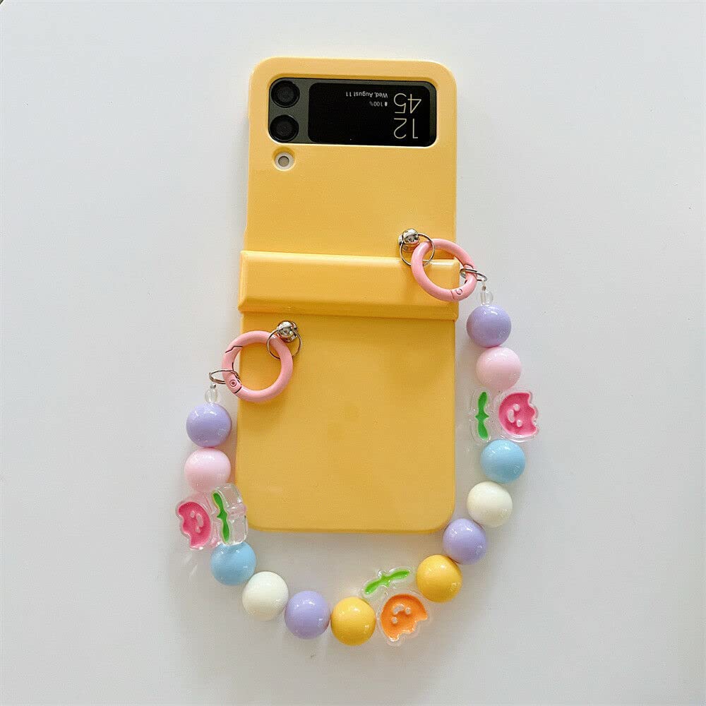 Shockproof Luxury Solid Color Case for Samsung Galaxy Z Flip 3 5G - Yellow Tulip Candy Chain Cover | Slim Protective Phone Case for Women, Everyday Use & Fashion Accessory