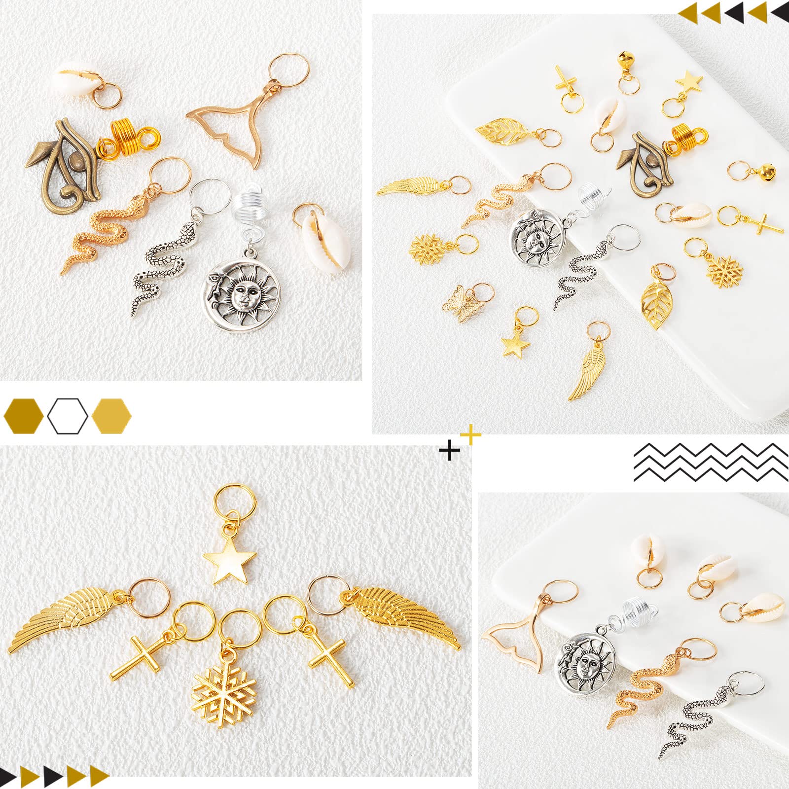 Vaikby 201PCS Hair Jewelry Beads for Braids - Gold & Silver Dreadlock Accessories, Metal Hair Rings & Charms for Women - Perfect for Boho Hairstyles, Festival Looks & Everyday Hair Decor