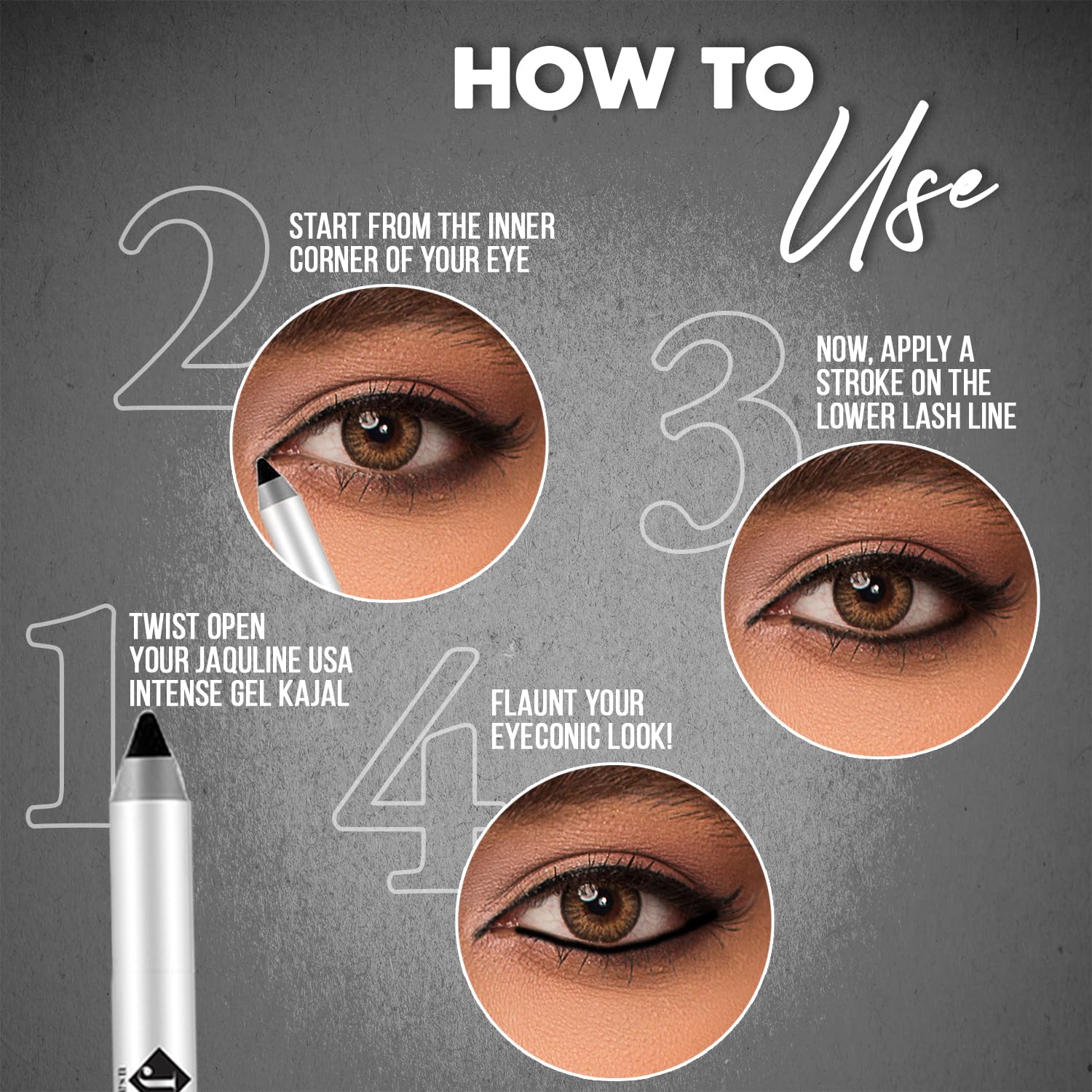 Jaquline USA Pro Stroke Intense Gel Matte Kajal Eyeliner 1.2Gm - Waterproof, Smudgeproof & Long Lasting Super Black Kajal with Free Sharpener | Enriched with Castor Oil | Perfect for Dramatic Eye Makeup, Winged Liner & Everyday Wear