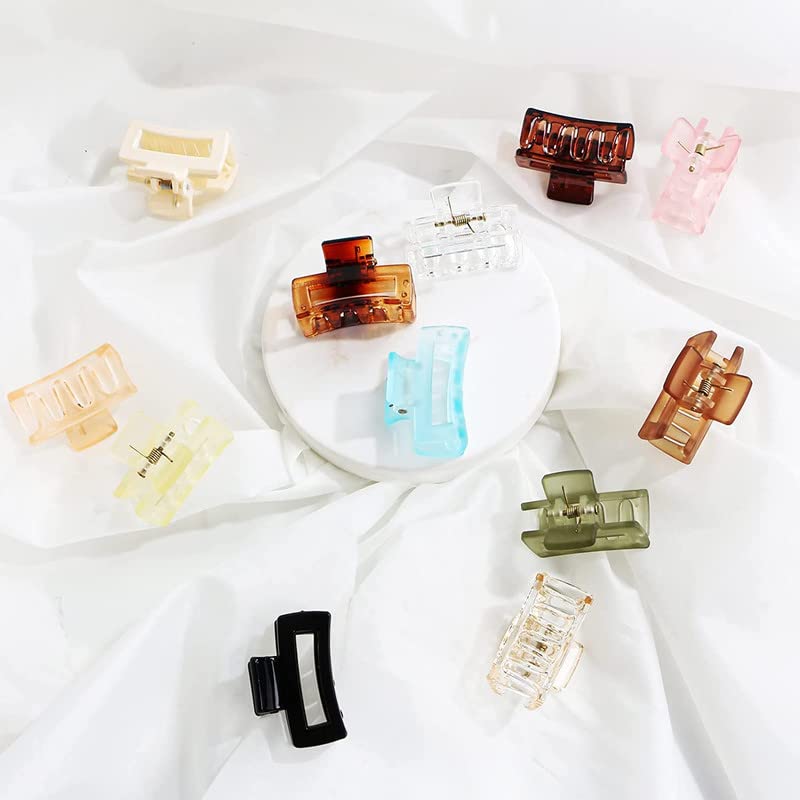 FAMEZA 6 PCS Small Hair Claw Clips for Women & Girls - Mini Square & Rectangle Non-Slip Banana Jaw Clips for Fine Hair - Perfect for School, Work, Gym, and Everyday Styling