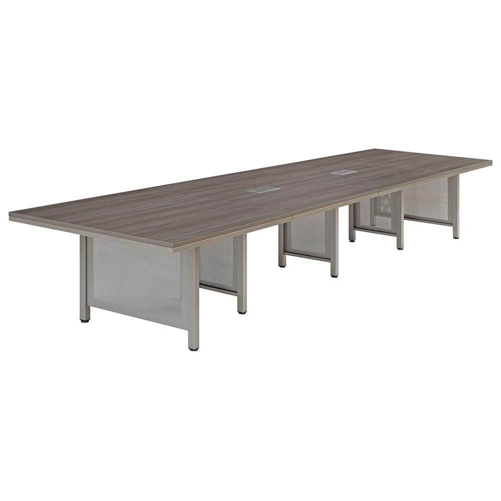 16' Expandable Conference Table - Warm Ash Laminate Office Meeting Table with Steel Legs & Built-in Power Module | Durable Training Table for Conference Rooms, Team Meetings & Corporate Events (47.24