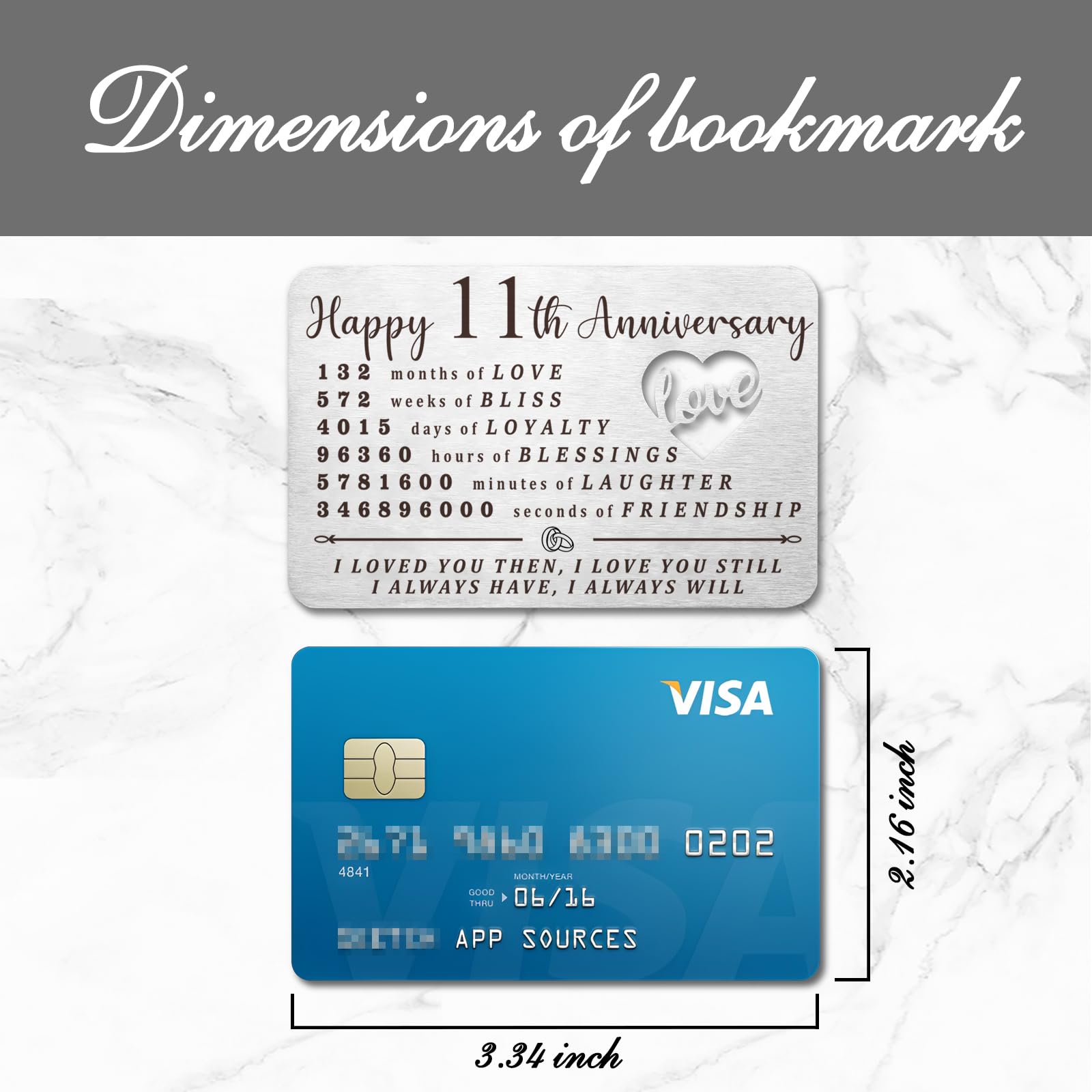 11 Year Anniversary Wallet Card Gift for Husband or Wife - Elegant 11th Wedding Anniversary Present for Couples - Perfect for Romantic Celebrations & Keepsake Memories