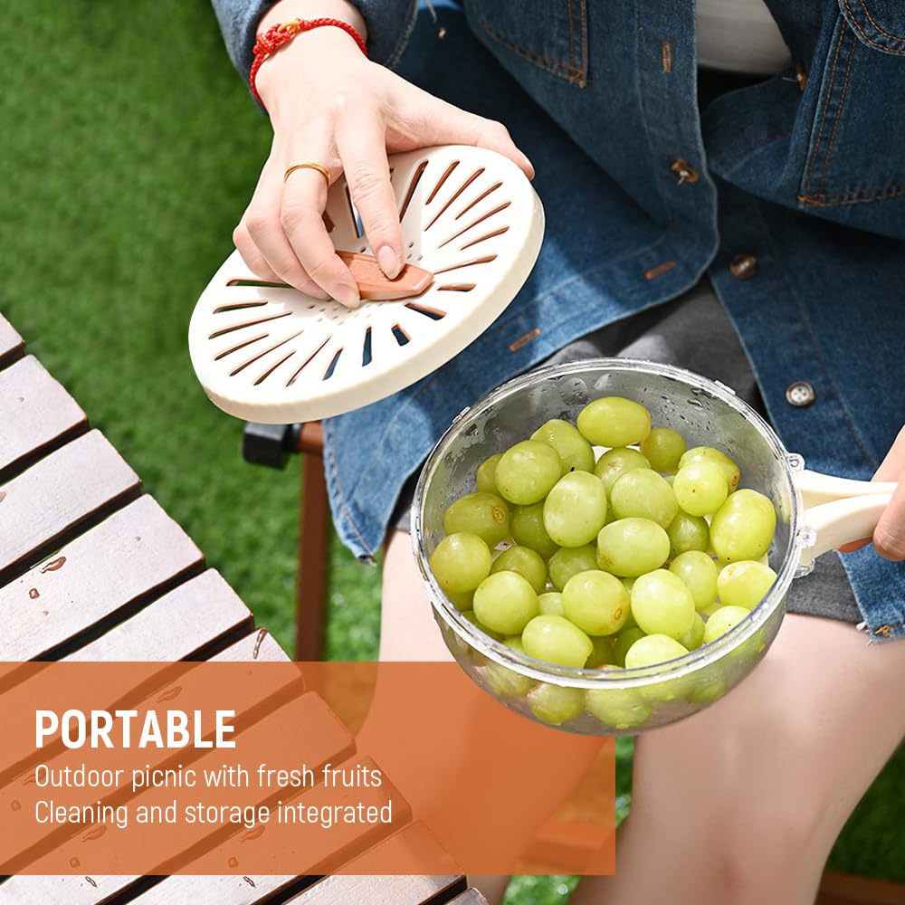 2 in 1 Collapsible Fruit & Vegetable Drainer Basket with Cover - Bilayer Strainer Bowl for Washing Produce - Compact Kitchen Storage for Small Spaces - Perfect for Salad Prep, Berry Rinsing & Dish Draining (White)