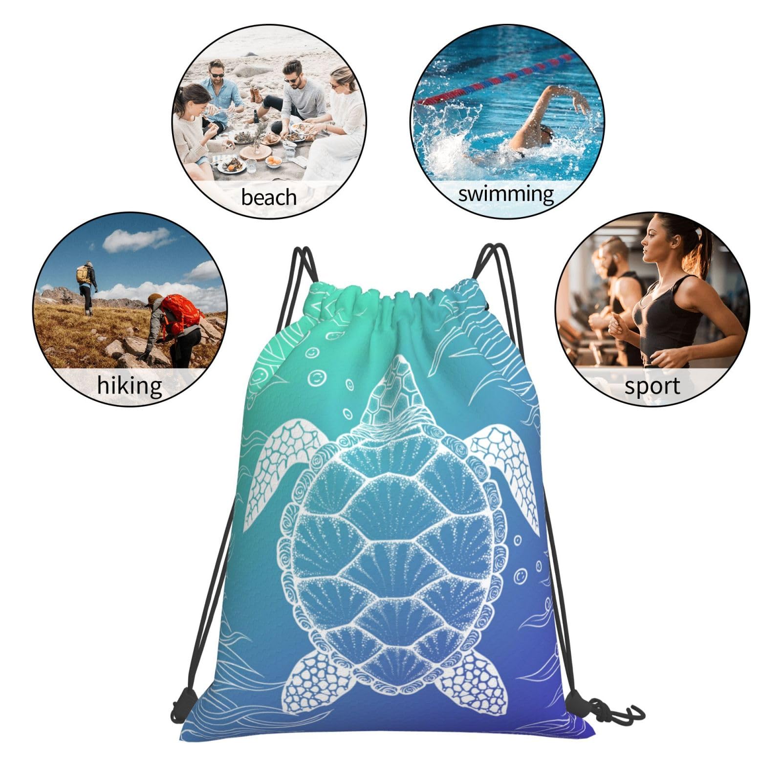 **Waterproof Turtle Drawstring Backpack - Sports & Gymnastics Grip Bag for Men & Women - Durable Pull String Storage Bag - Perfect for Gym, Beach, Travel & Outdoor Activities**