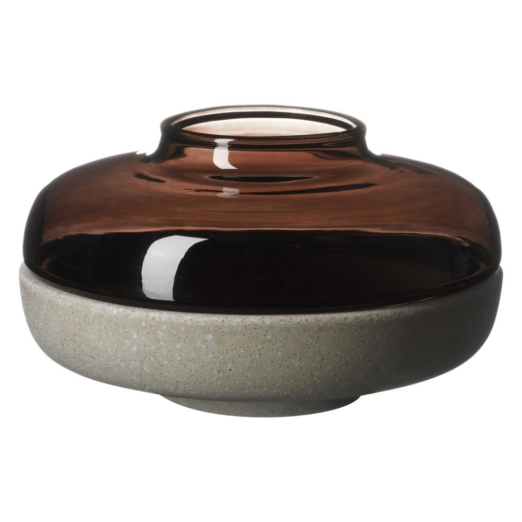 JIA Inc Tealight Lantern & Shade Vase - Small Brown Ceramic Candle Holder for Home Decor, Wedding Centerpiece, and Outdoor Patio Lighting