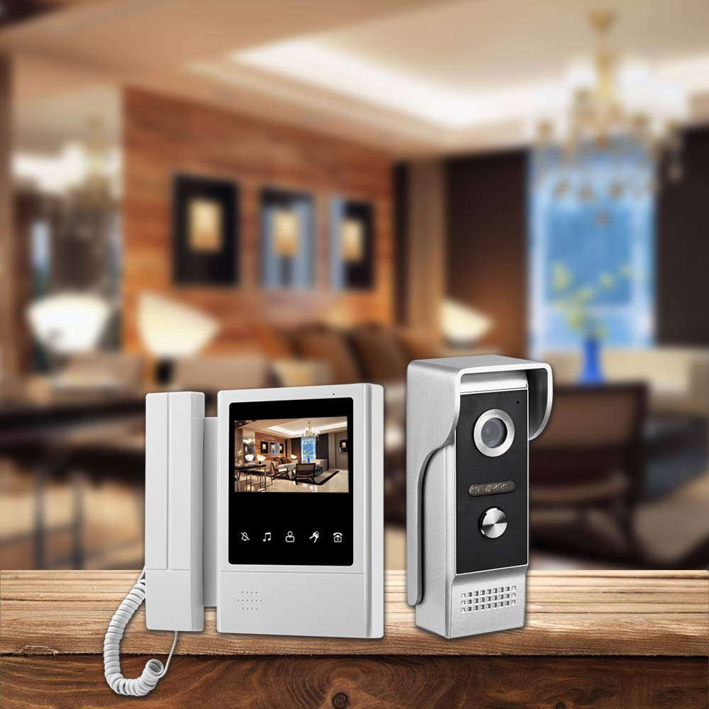 4.3 Inch Touch Screen Video Door Phone System - Wired Video Intercom Doorbell Kit with IR Night Vision Camera & 2 Telephone Style Doorphones | Home Security & Smart Access Control for Apartments, Villas, and Gated Communities