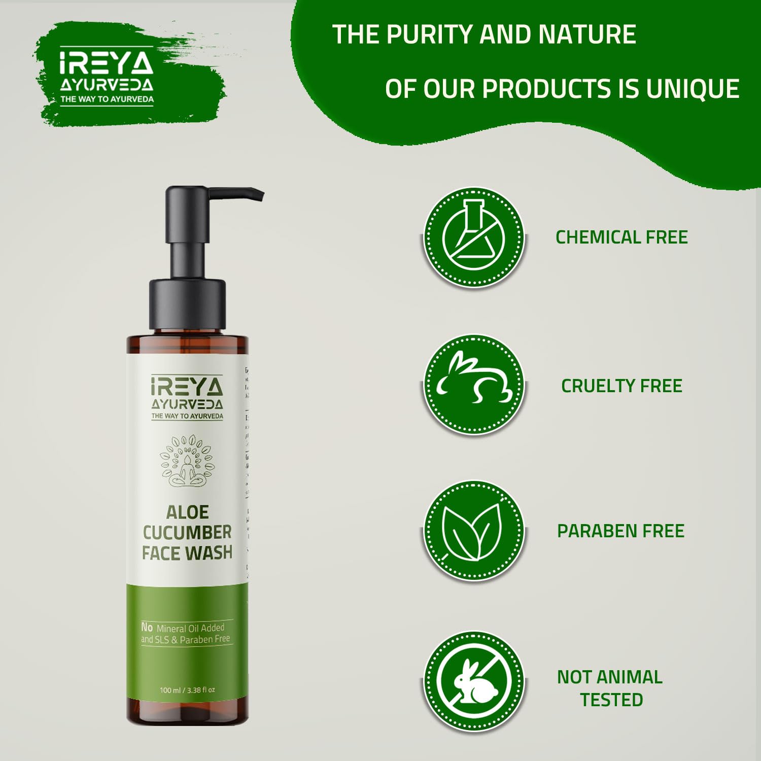 Aloe Vera & Cucumber Face Wash 100ml (3.38oz) - Gentle Cleanser for Men & Women with Natural Extracts - Pure, Vegan, Cruelty-Free Skincare - Perfect for Daily Face Cleansing & Acne-Prone Skin