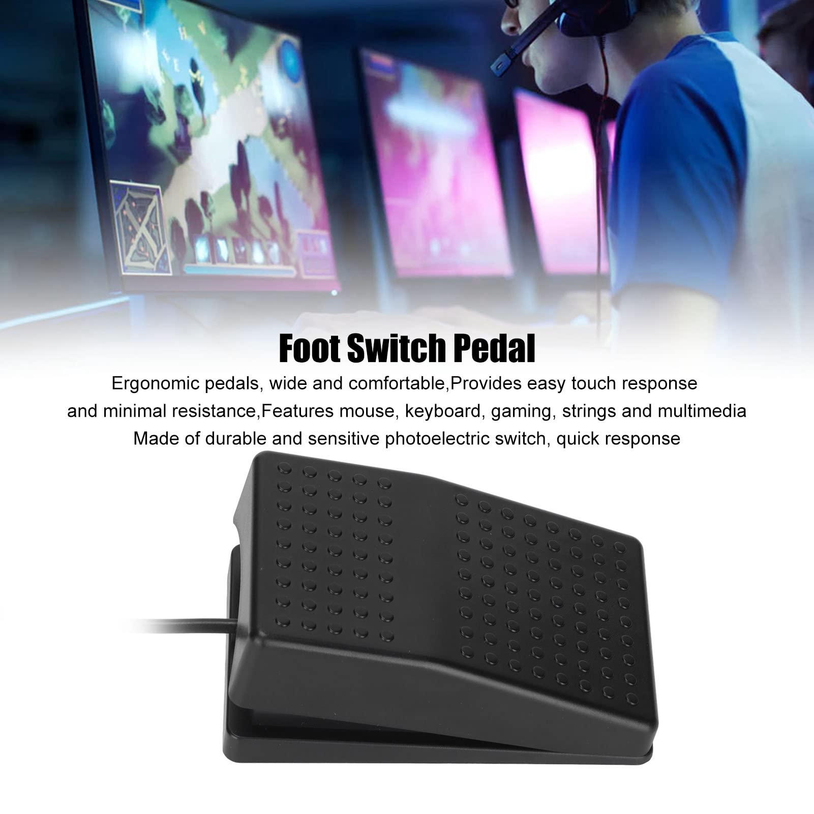 High Sensitivity USB Single Foot Switch - One Key Customizable Computer Keyboard Action Pedal with 2m Cable for PC/Mac - Perfect for Gaming, Transcription, Video Editing & Hands-Free Computer Control