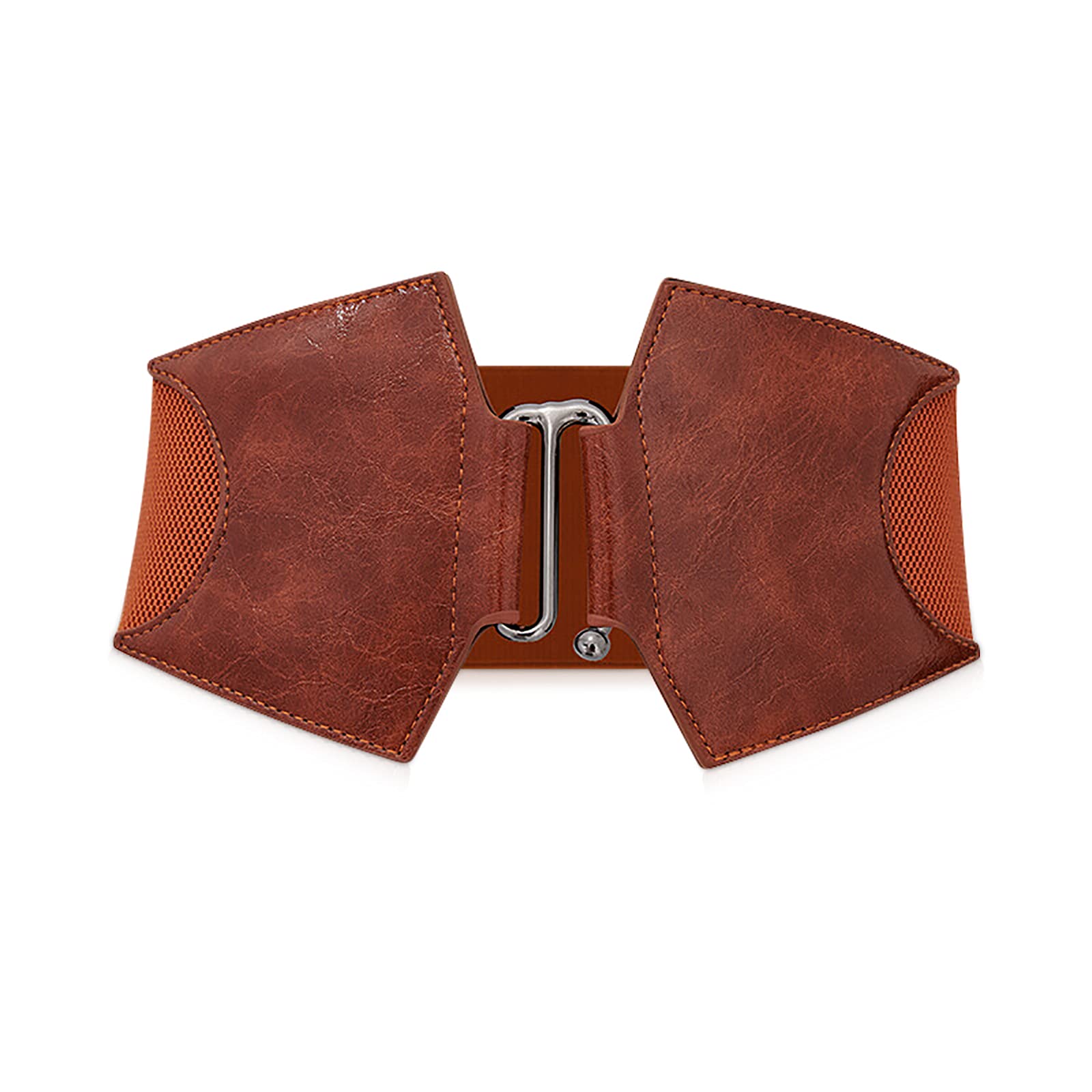 **Women's Wide Elastic Leather Belt with Alloy Hook Buckle - Stretchy Waistband for Dresses, Shirts & Overcoats - Perfect for Office, Casual & Formal Wear**