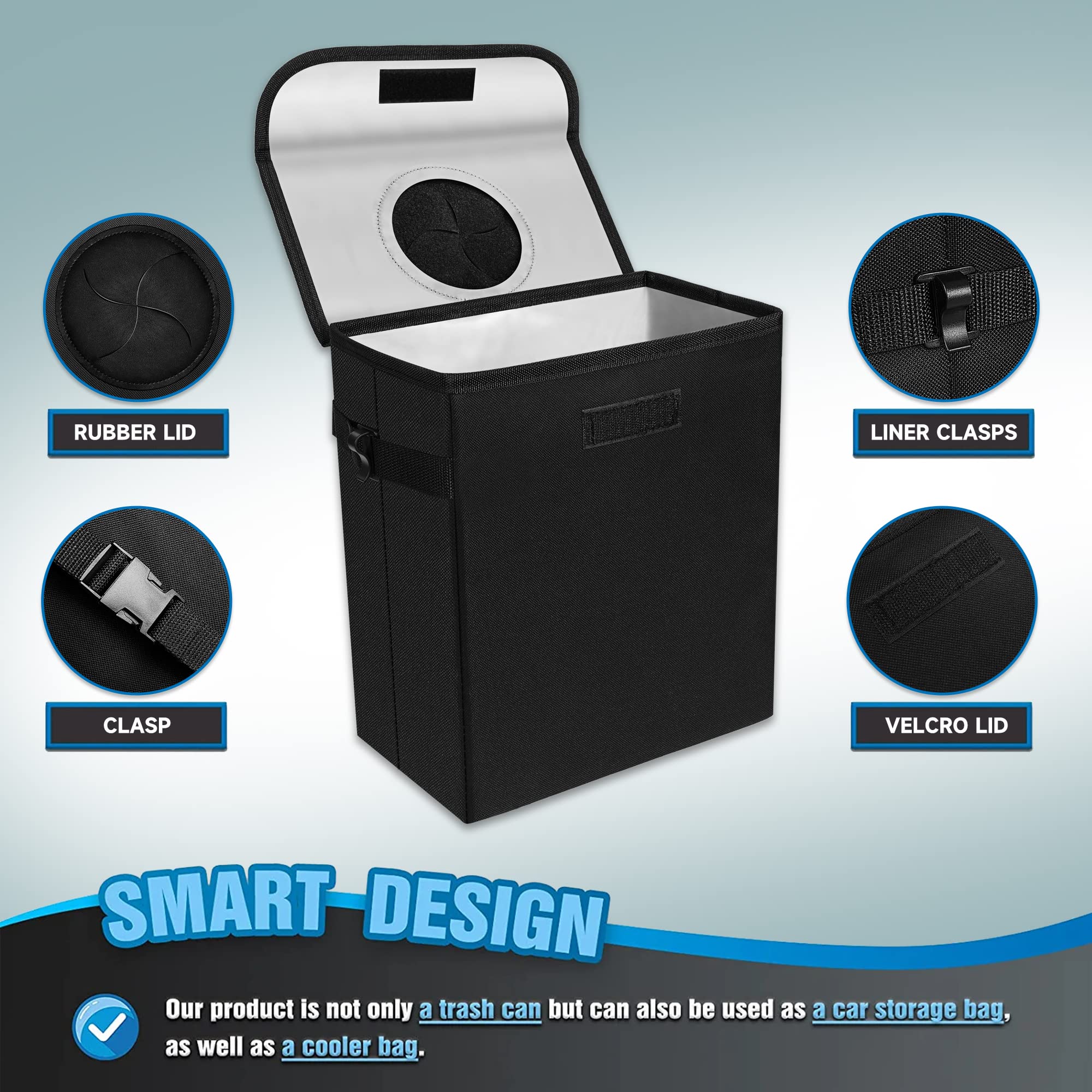 Leak-Proof Car Trash Can with Lid - Waterproof Vehicle Garbage Bin & Organizer for Cars, SUVs, Trucks - Perfect for Road Trips, Commuting & Keeping Your Car Clean