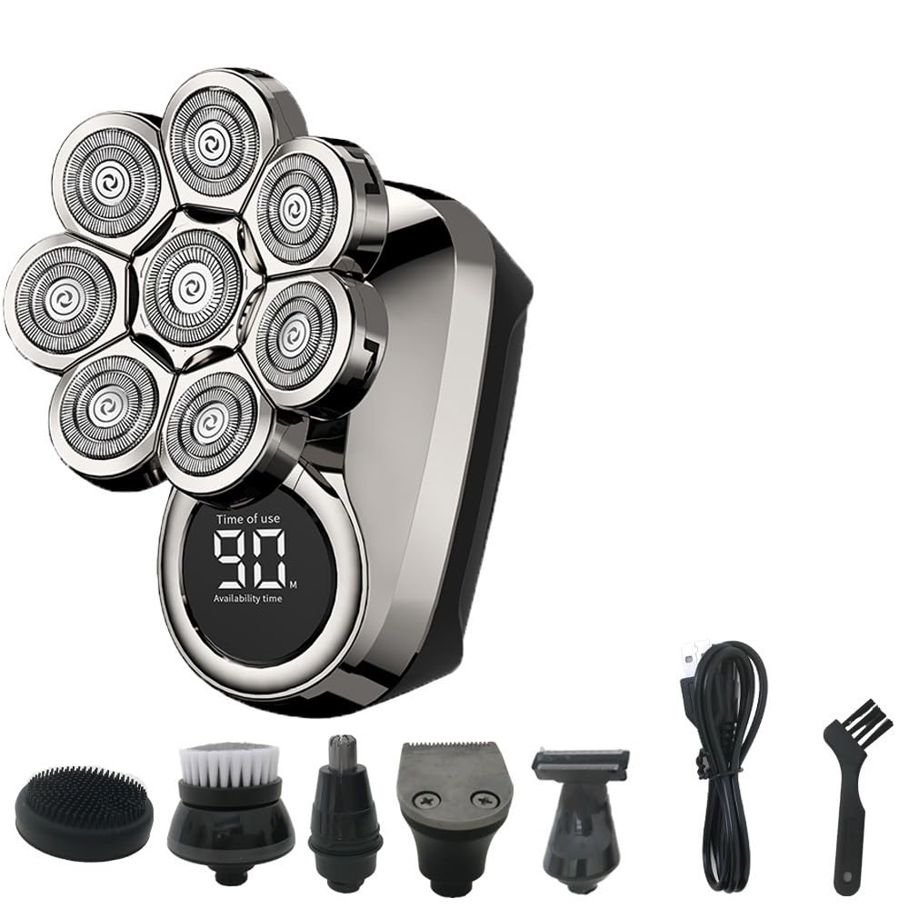 6-in-1 Rechargeable Electric Razor for Men - Head Shaver, Nose Hair Trimmer, Beard Trimmer & Body Groomer | Waterproof Cordless Shaving Kit for Bald Men | Perfect for Home, Travel & Gym Use