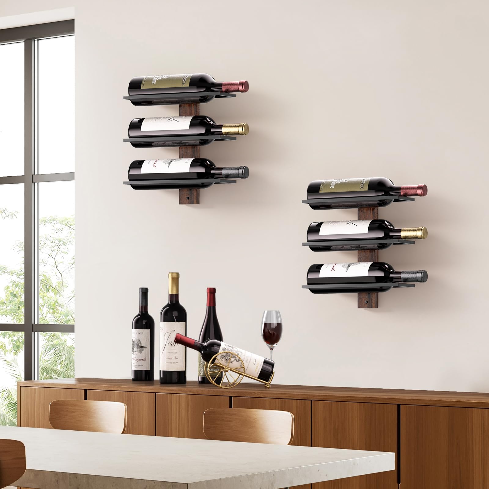 B4Life 3 Bottle Wall Mounted Wine Rack - Solid Wood Wine Holder for Kitchen, Dining Room, Bar - Perfect for Home Decor & Wine Storage Organization