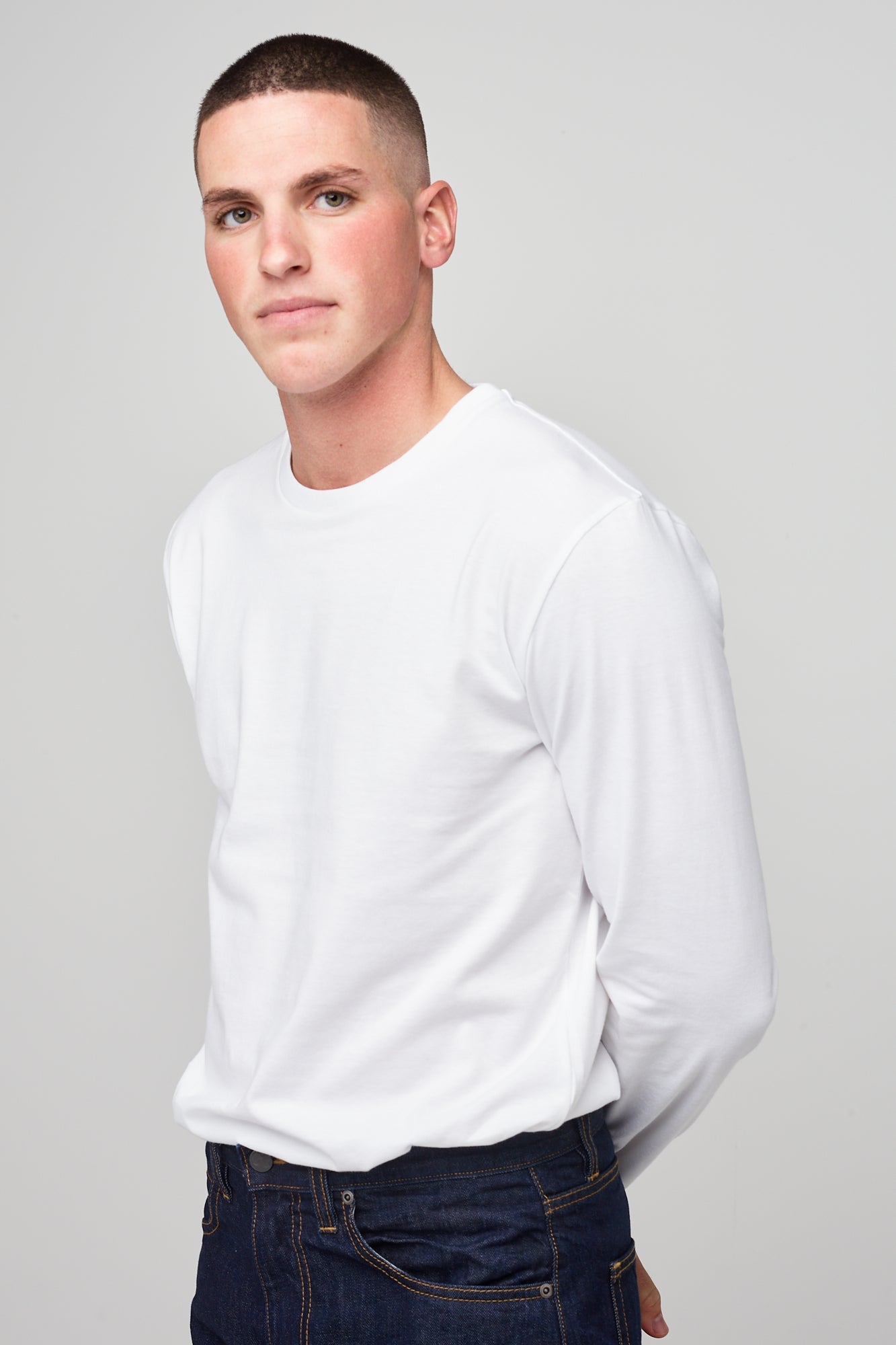 Premium Men's Long Sleeve T-Shirt - Soft Cotton Crew Neck Casual Shirt for Men - White - Perfect for Work, Gym & Everyday Wear