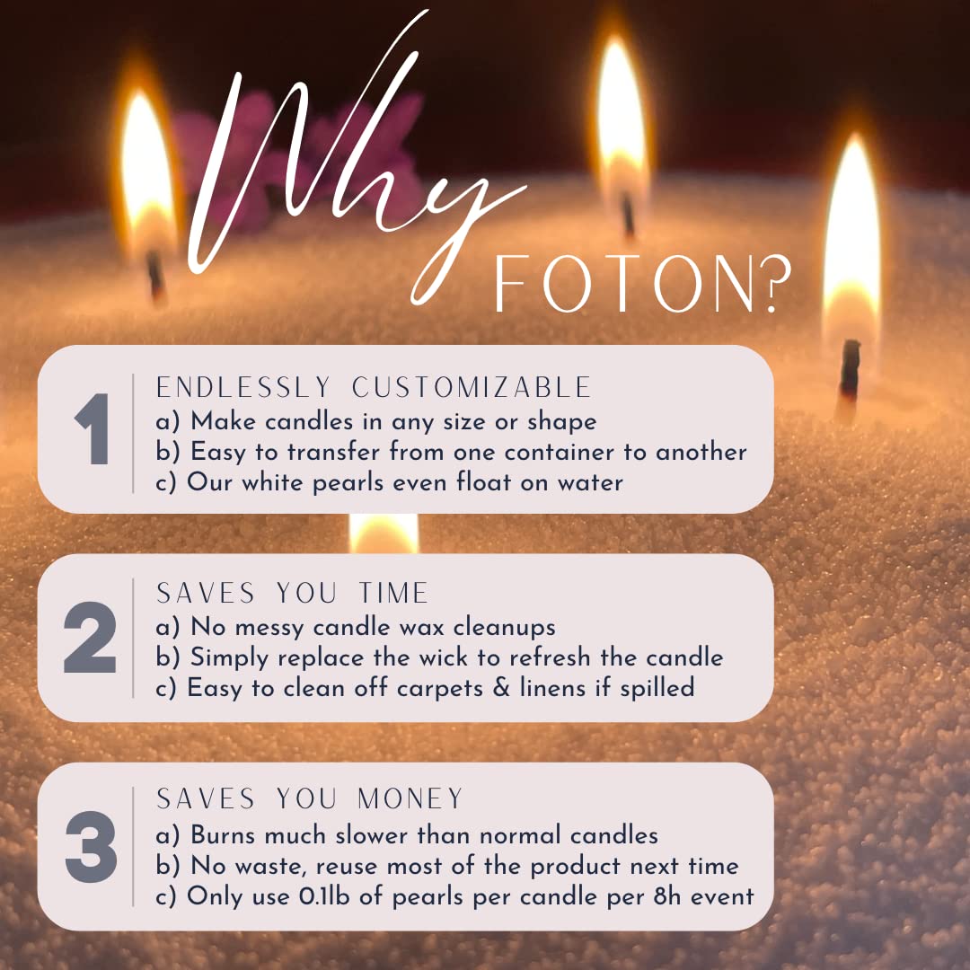 Foton Pearled Candle 18oz - Black Unscented Non-Toxic Long-Lasting Powder Candles (120 Hours Burn Time) - Refillable Candle Sand with 30 Wicks for DIY Candle Making - Perfect for Home Decor, Weddings & Relaxation