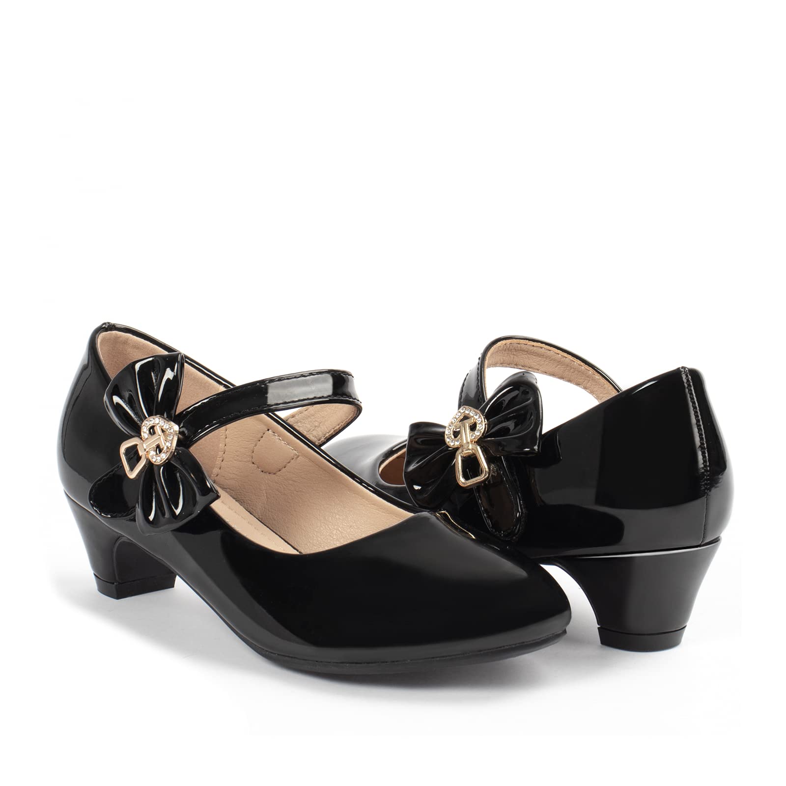 ADAMUMU Girls Low Heel Dress Shoes - PU Leather Wedding Party Shoes for Little & Big Kids - Perfect for Flower Girls, First Communion, and Special Occasions