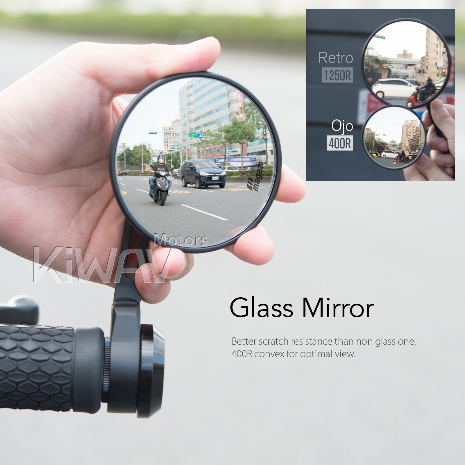 KiWAV Black Motorcycle Bar End Mirrors - Universal M8 Threaded Handlebar Compatible for Harley, Honda, Yamaha - Enhance Safety & Style for Street Bikes & Cruisers