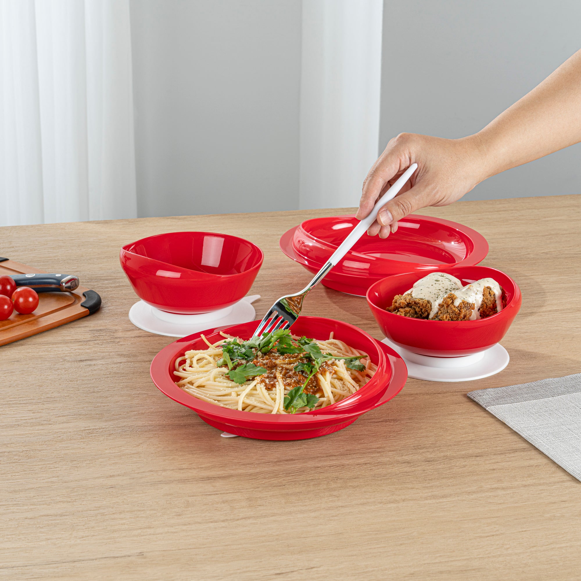 Adapt Tek Red Plastic 2-Piece Scoop Plate & Bowl Set with Spillproof Design & Suction Base - Includes 1 Plate & 1 Bowl for Toddlers - Perfect for Baby Feeding, Travel & Mess-Free Meals