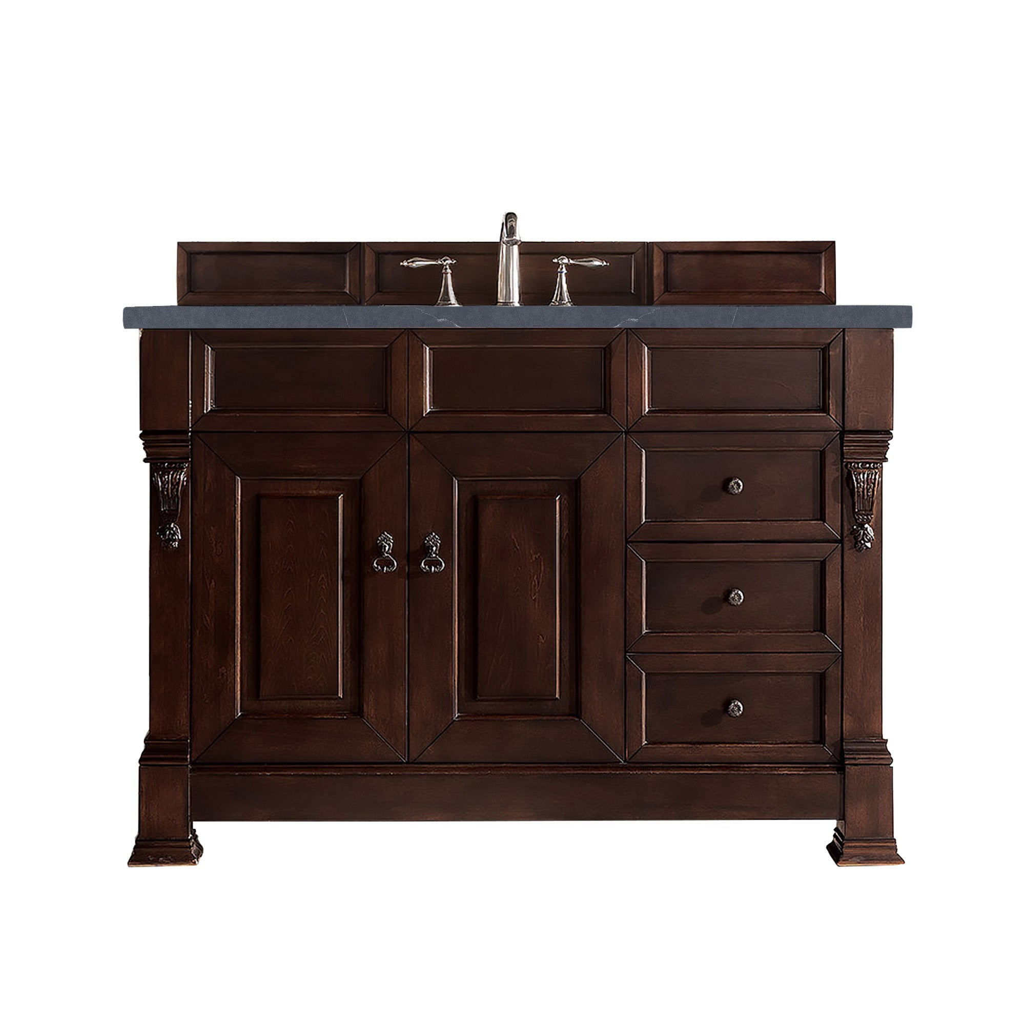 Brookfield 48 Inch Single Bathroom Vanity with Burnished Mahogany Base & 3CM Charcoal Soapstone Quartz Countertop - Perfect for Modern Master Bath or Powder Room Renovation