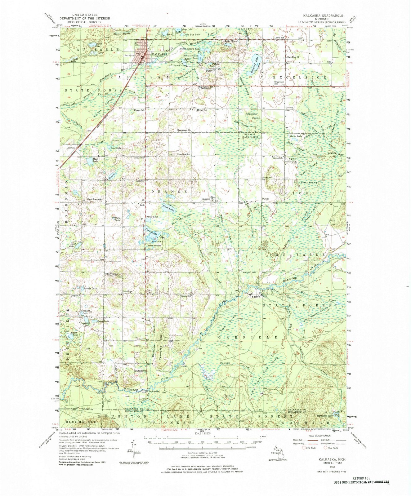 1956 Kalkaska, MI USGS Historical Topographic Map - 35x44 Inch Vintage Michigan Wall Art - Perfect for Home Decor, Office & Classroom Geography Display