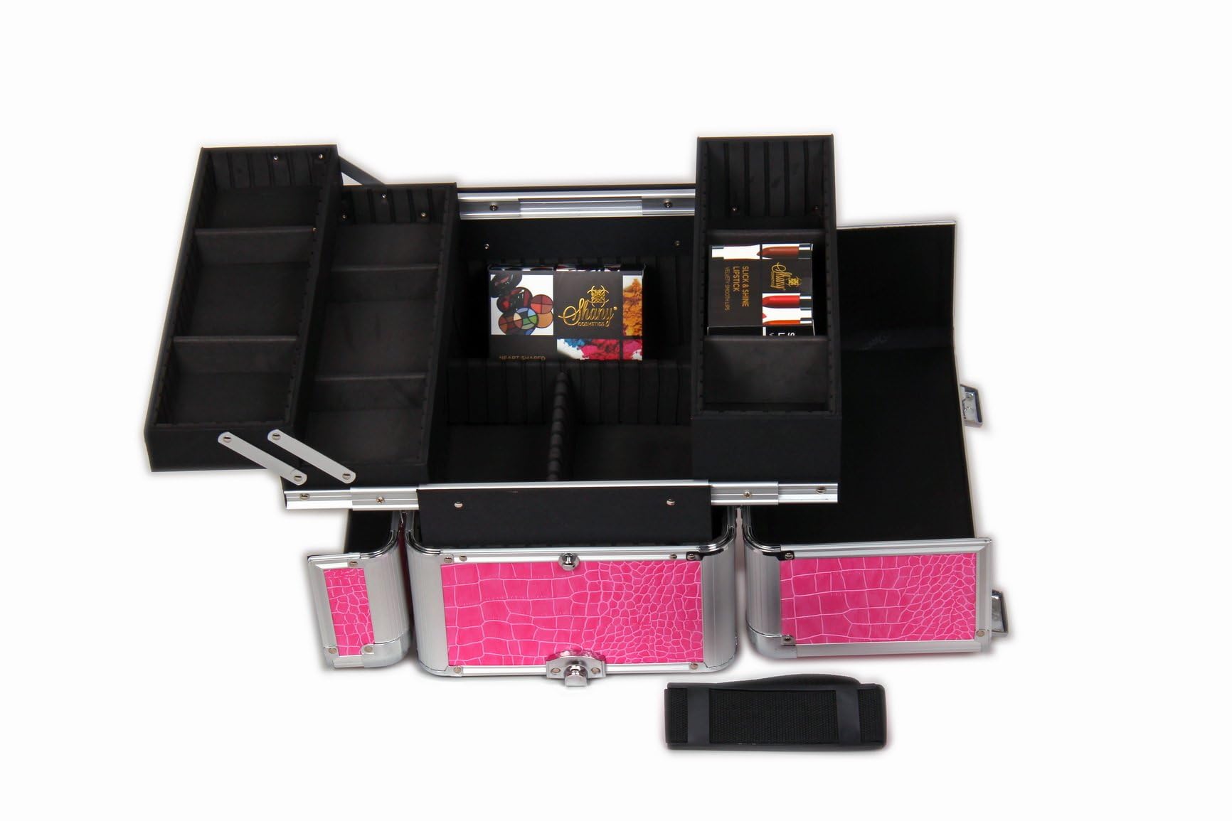 SHANY Pink Snake Skin Rolling Makeup Case with Wide Trays - Premium Cosmetic Organizer for Professional Makeup Artists & Travel (12 lbs) - Perfect for Salon, Bridal, and On-the-Go Beauty Needs