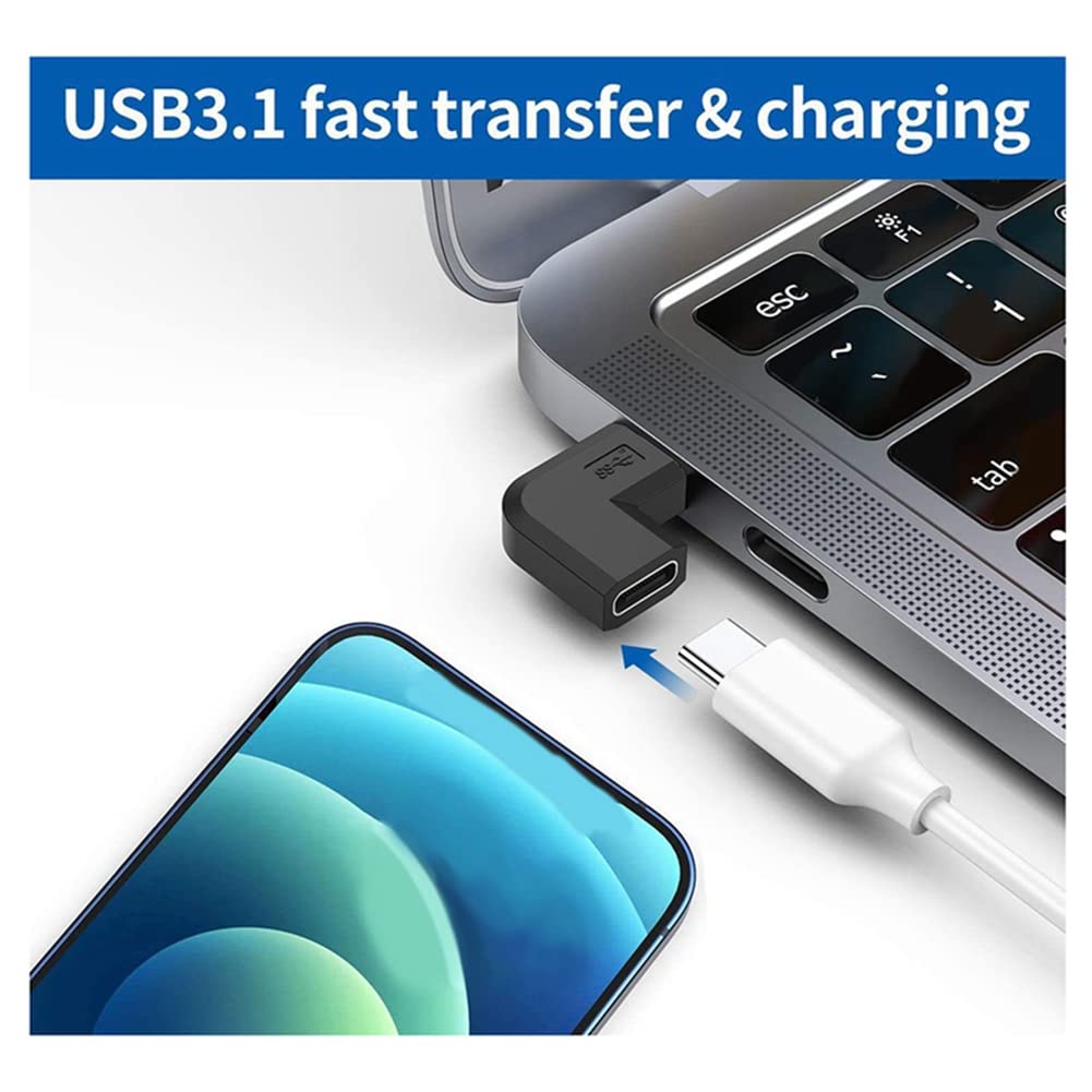 Myhoomowe 2-Pack 90 Degree Right Angle USB 3.1 Type C to Female USB-C Adapter - Fast Data Transfer for MacBook, iPad Pro, Samsung Galaxy - Perfect for Tight Spaces & Cable Management
