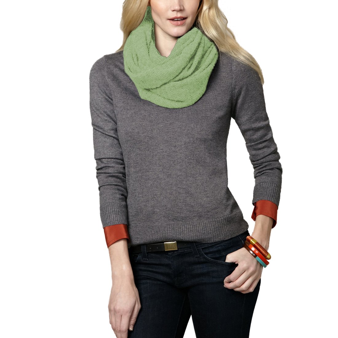 Parisbonbon Women's 100% Cashmere Classic Infinity Scarf - Soft & Warm Lime Green Winter Accessory for Casual Outfits, Office Wear & Holiday Gifts