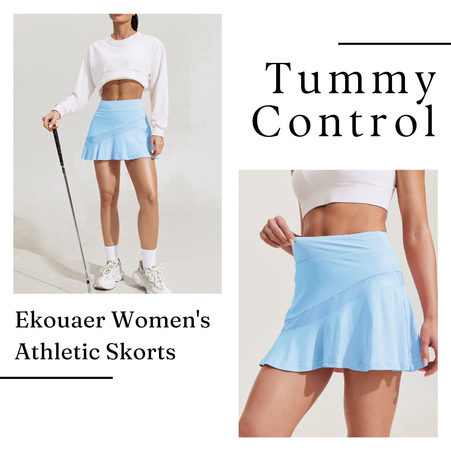Ekouaer Women's Pleated Tennis Skirt - Athletic Golf Skorts with Pockets - Lightweight Running & Workout Skirt for Women - Perfect for Tennis, Golf, Running & Gym Activities
