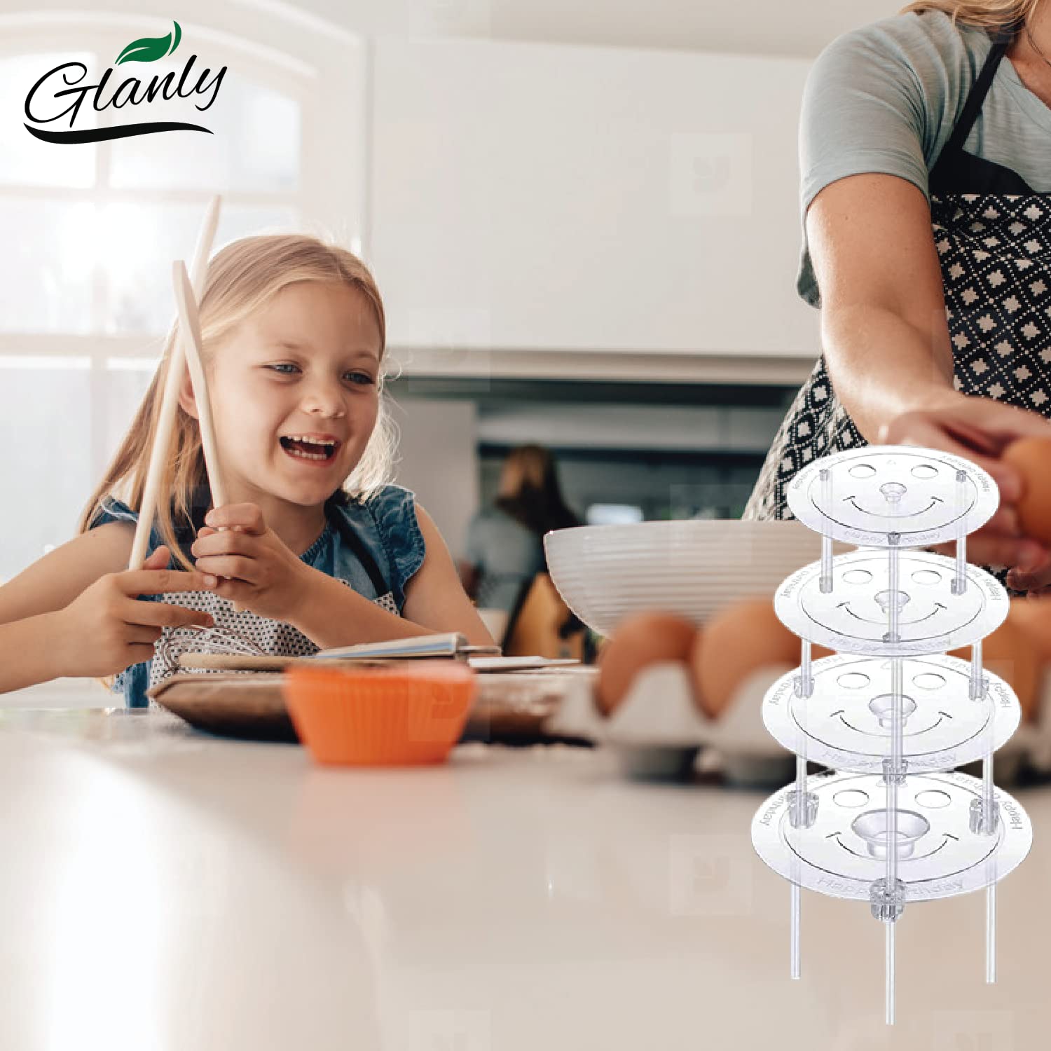 Glanly 4-Piece Clear Plastic Cake Stand Set with 20 White Support Rods - Sturdy Tiered Cake Separator Plates for 4,6,8,10 Inch Cakes - Perfect for Wedding, Birthday Party & Dessert Table Displays