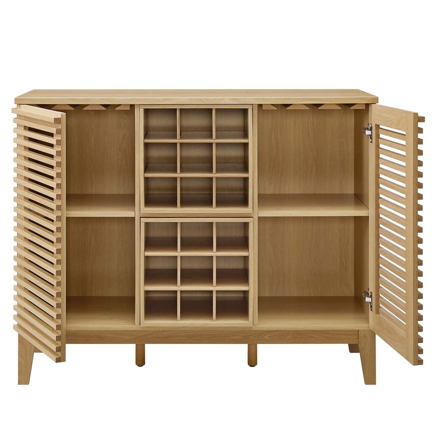 Modway Render Mid-Century Modern Wine Bar Cabinet - Solid Oak Wood, 17 x 46 x 37 Inches - Vintage Home Bar Furniture for Dining Room, Living Room & Entertaining