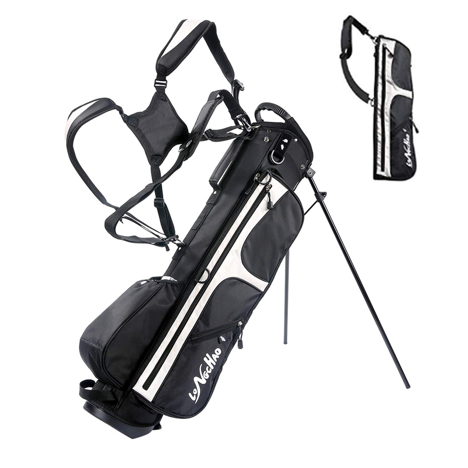 Premium Lightweight Stand Golf Bag for Men - 4-Way Top, Detachable Backpack & Rain Hood - Hybrid Walking Golf Bag with Stand (Black & White) | Perfect for Golf Tournaments, Practice Rounds & Outdoor Golfing