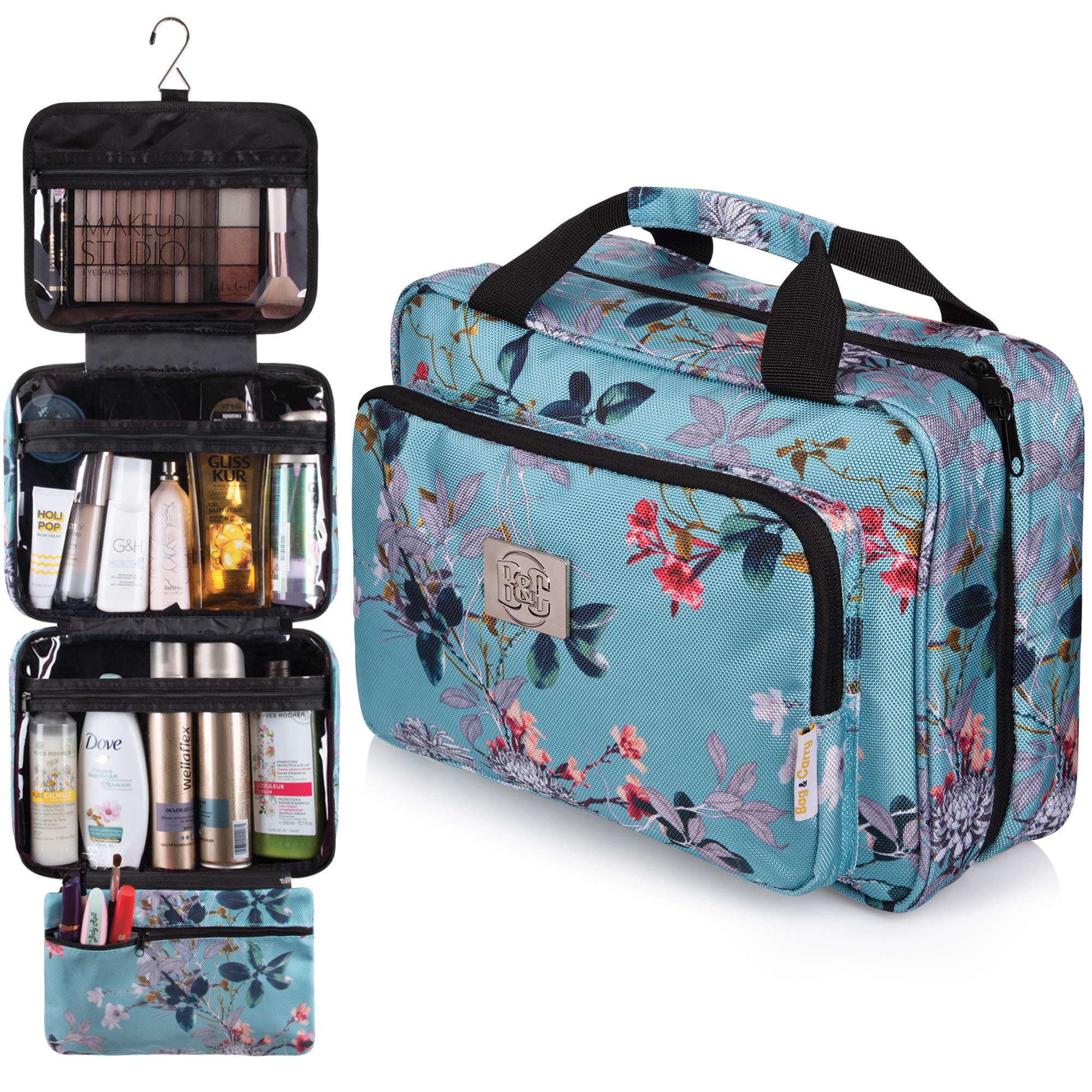 Large Hanging Toiletry Bag for Women - XL Folding Travel Cosmetic Organizer with Multiple Pockets - Waterproof Bathroom Bag for Full Size Toiletries (Teal) | Perfect for Travel, Camping, Gym & Home Storage