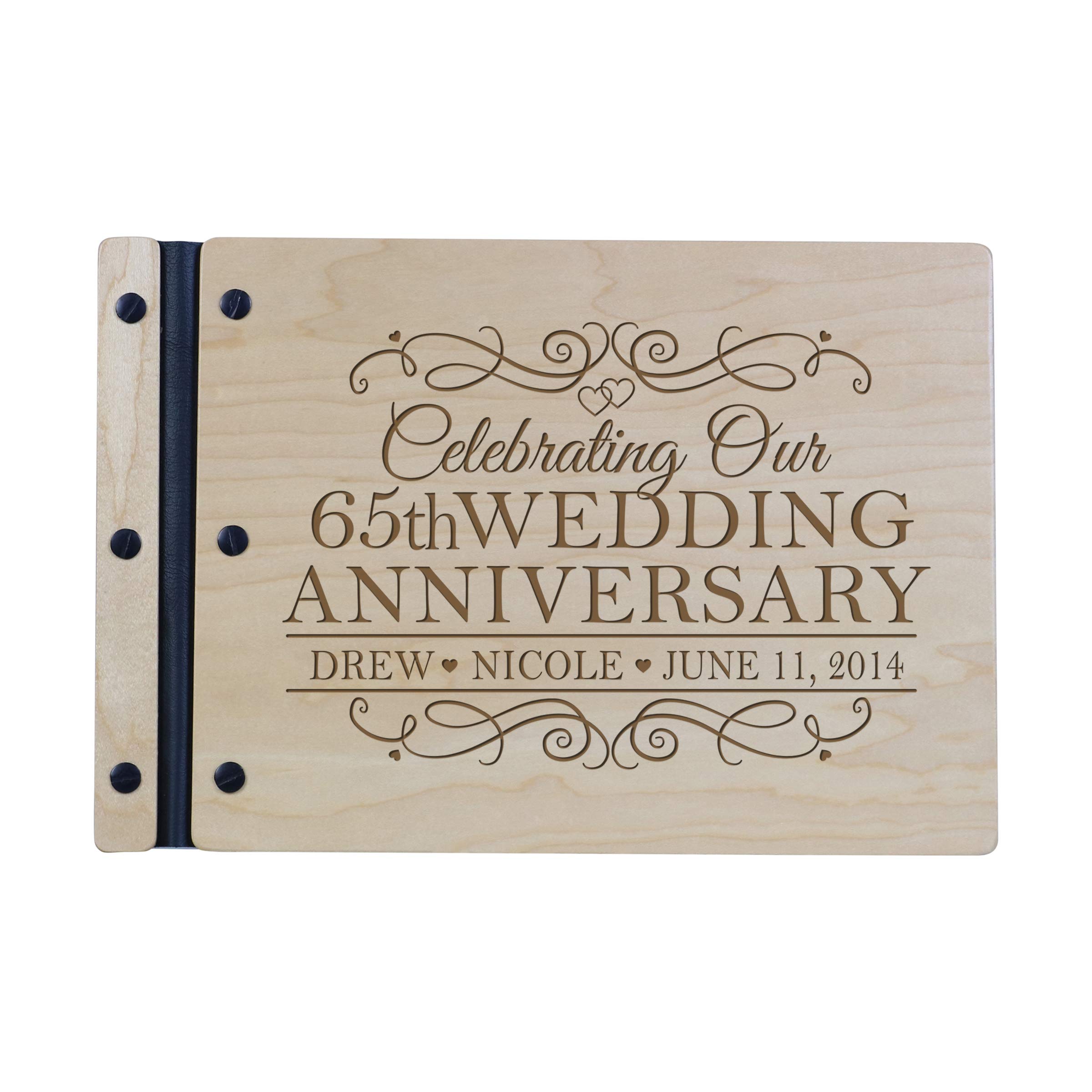 Personalized 65th Wedding Anniversary Guest Book for Couples - Wooden Maple Keepsake Memory Book for Husband & Wife Celebrating 65 Years of Marriage - Perfect for Anniversary Parties & Family Gatherings