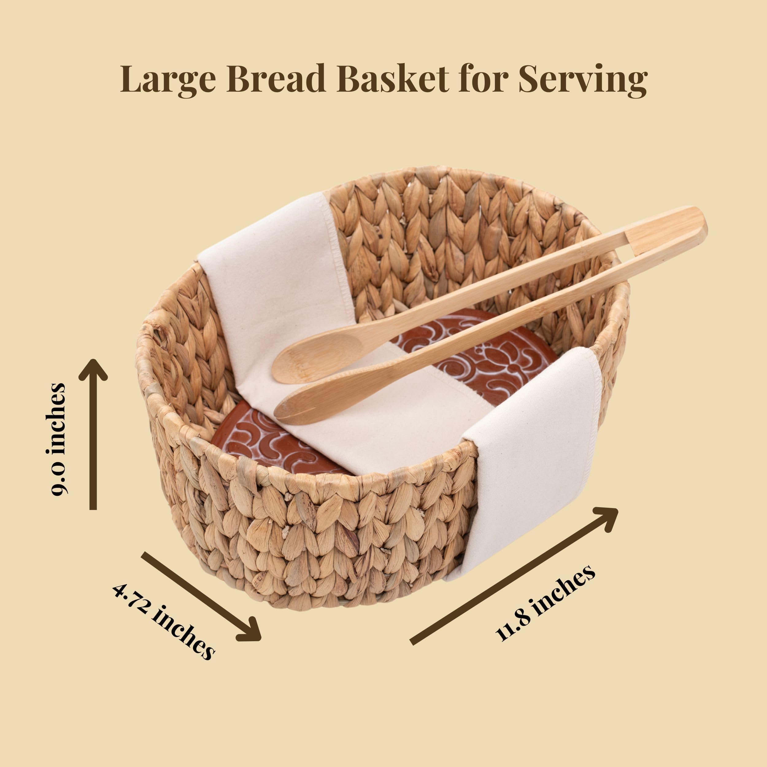 Stone Bread Warmer Basket - 11.8x9x4.72 Inch Tortilla & Bread Serving Basket - Keep Bread Warm for Dinner, Parties & Restaurants