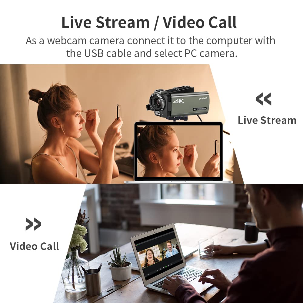 ORDRO AX65 4K Video Camera with 12X Optical Zoom, WiFi, Microphone & Accessories - Perfect for Vlogging, Live Streaming, YouTube & Travel Filming