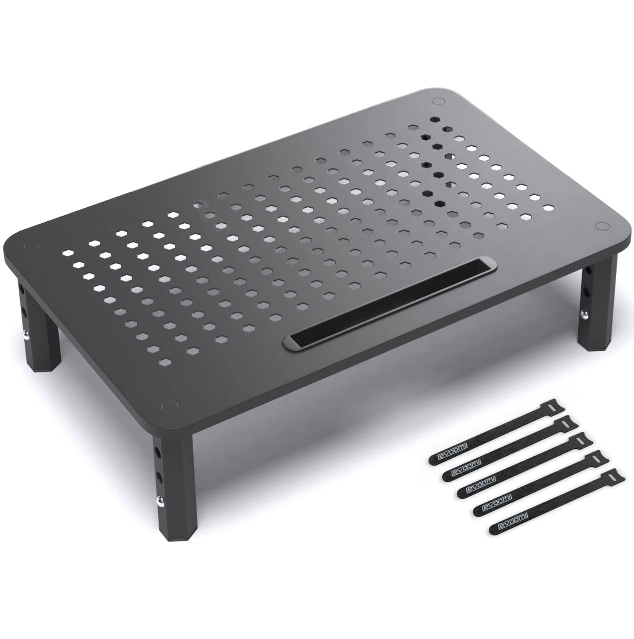 EVOOMI Monitor Stand Riser - Ergonomic Computer Desk Organizer with Anti-Skid HD Hexagonal Steel Base - Free Cable Management Ties - Perfect for Laptop, Desktop, Printer & iMac - Boost Productivity in Home Office & Workspace