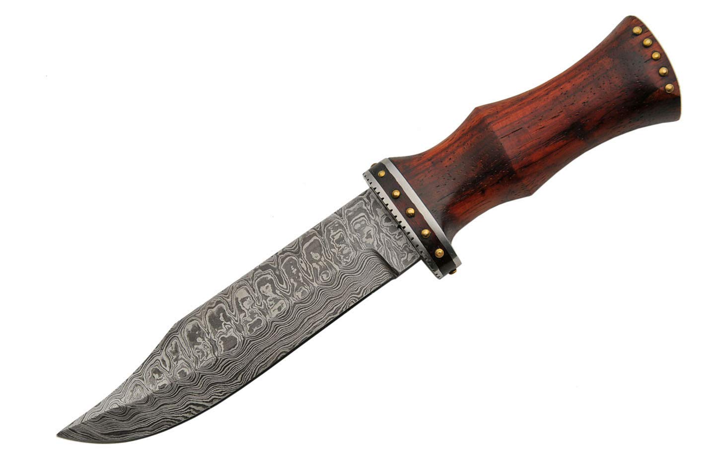 Premium Damascus Steel Bowie Knife with Wood Handle - Hunting, Camping & Outdoor Survival Tool - Szco Supplies