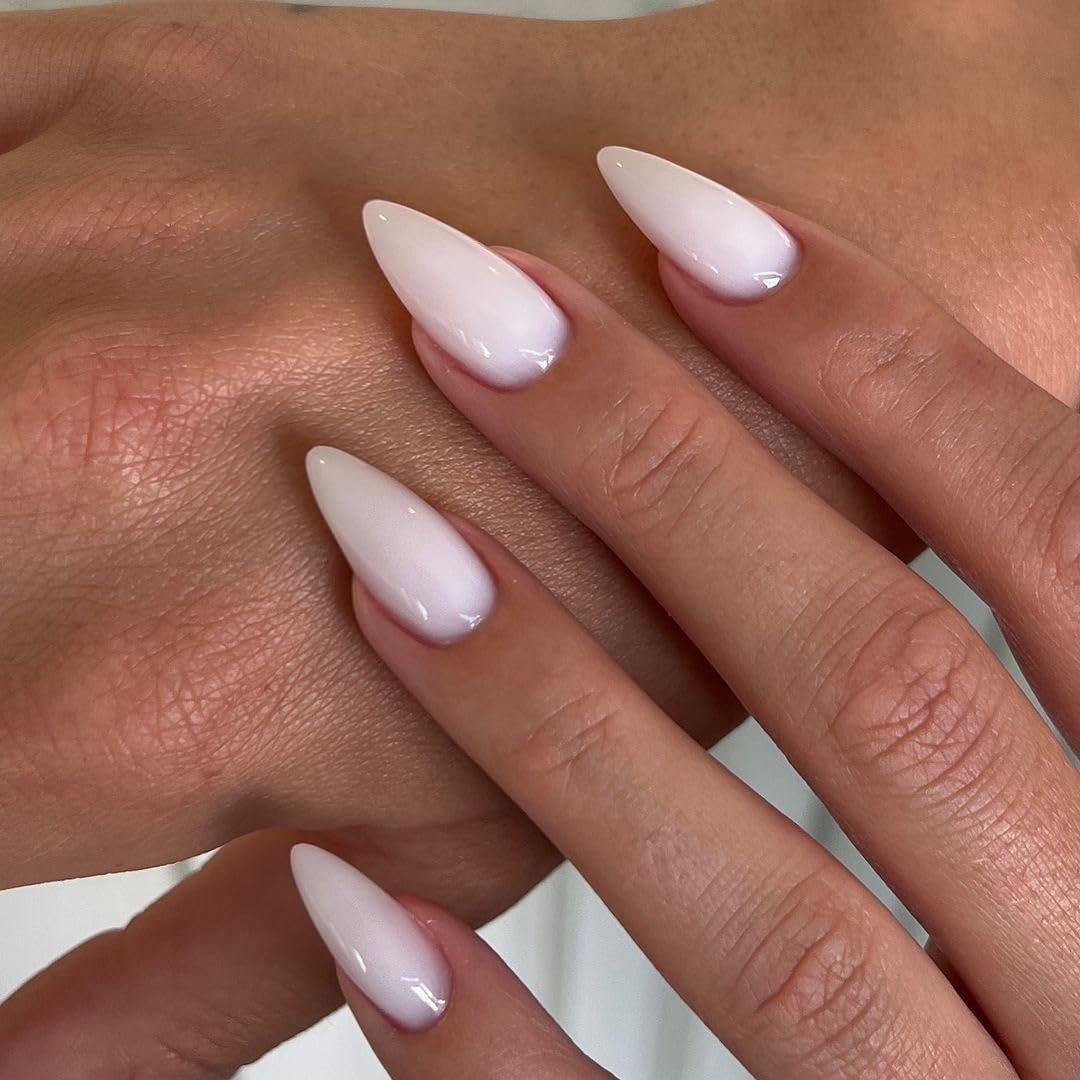KQueenest 48 Pcs Almond Press on Nails - Medium Length White Fake Nails with Glue, Acrylic Stiletto Nails for Women, Long-Lasting Gel Stick on Nails for Manicure & Nail Art | Perfect for Parties, Weddings, and Daily Wear