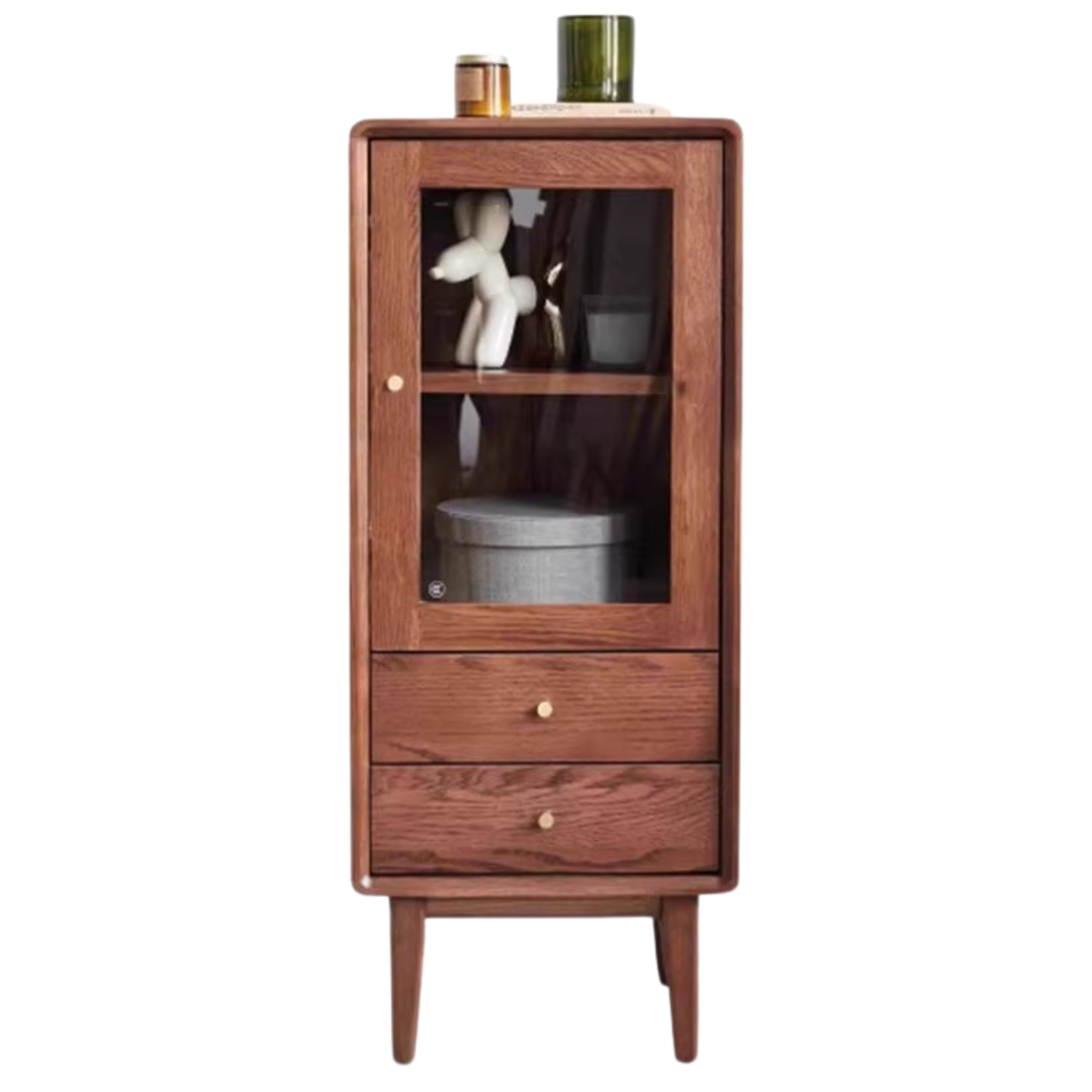 Solid Oak Wood Side Cabinet - Walnut Finish | Rustic Home Decor for Living Room, Bedroom & Entryway Storage