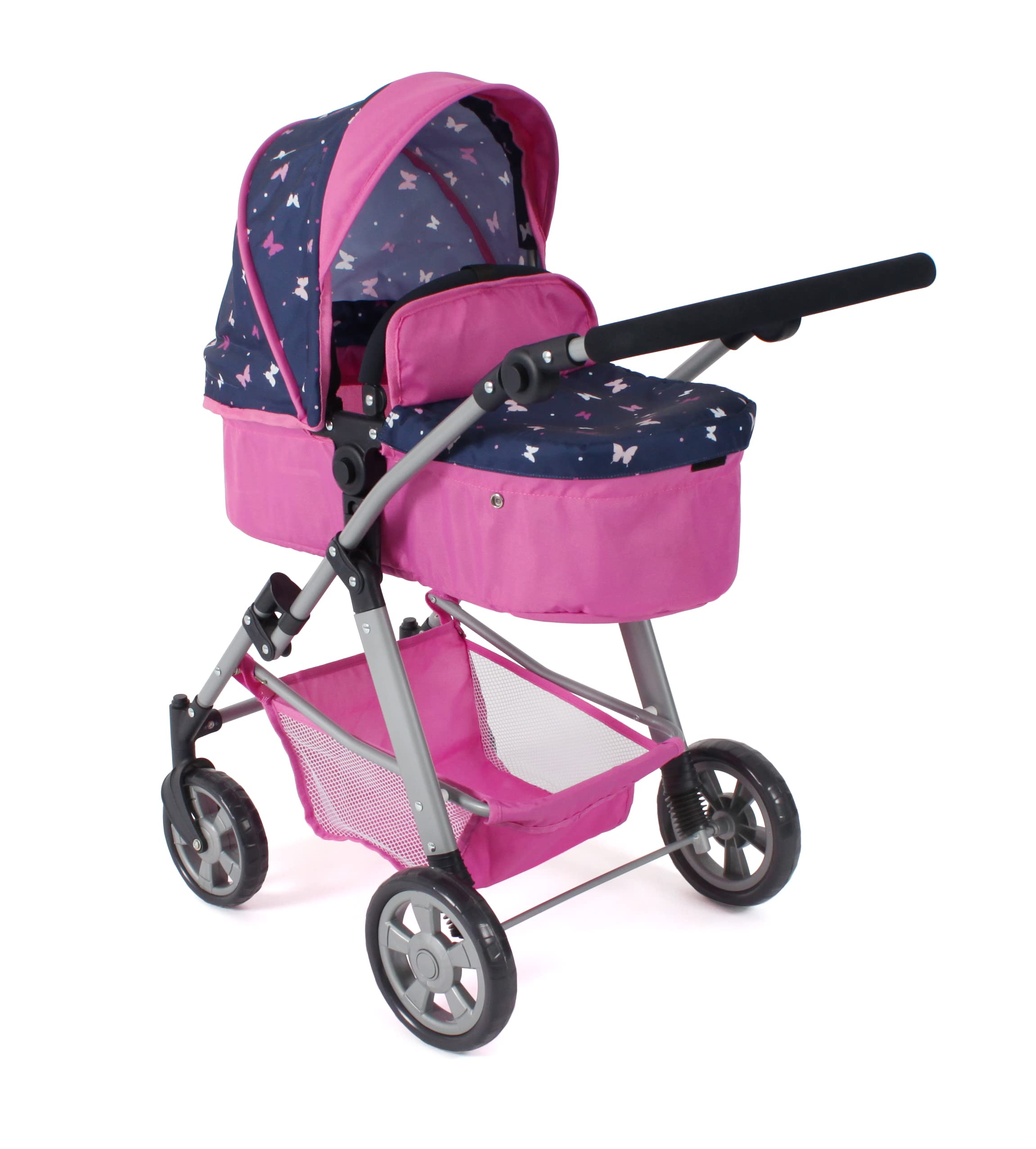 Bayer Chic 2000 - 2-in-1 Convertible Doll Stroller & Bathtub for Kids Ages 3-8, Baby Doll Carrier for Dolls Up to 50cm, Butterfly & Sea Pink Design - Perfect for Pretend Play, Role-Playing, and Outdoor Walks with Favorite Dolls