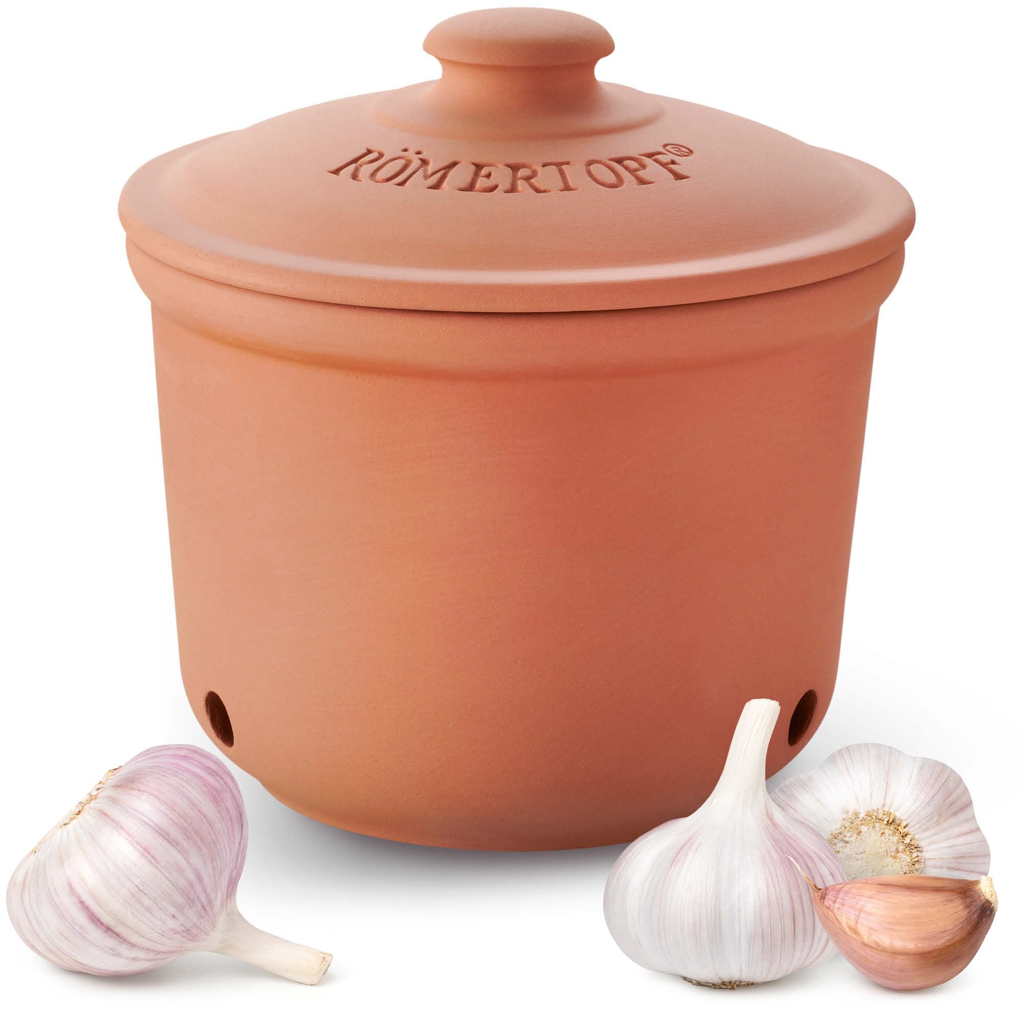 Römertopf Garlic Pot - 12.5cm Natural Terracotta Ceramic Roaster for Baking, Cooking & Serving | Perfect for Garlic, Herbs & Small Dishes | Oven & Tableware Essential