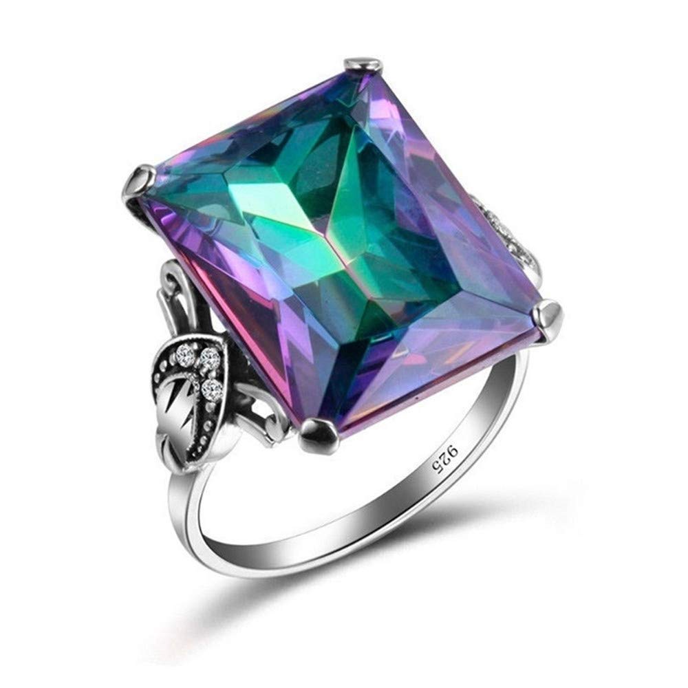 925 Sterling Silver Natural Topaz Ring – 5ct Square Cut Rainbow Topaz Gemstone Promise Ring for Women | CZ Eternity Wedding Band | Perfect for Engagement, Anniversary & Special Occasions