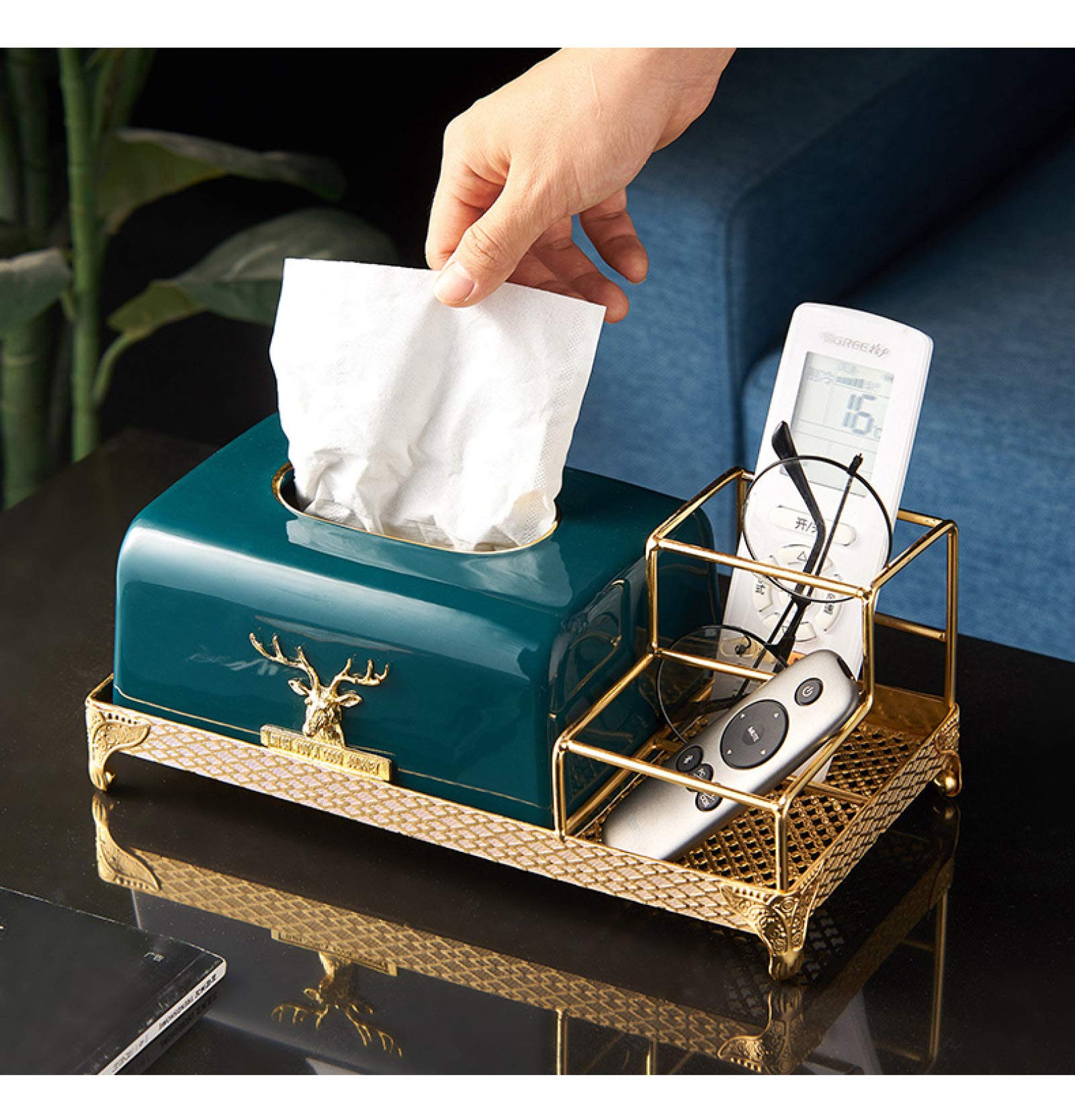YUANYIRAN Deer Tissue Box Holder - Modern Nordic Style Multifunctional Storage Box for Home Decor, White & Green - Perfect for Living Room, Bedroom, and Countertop Organization