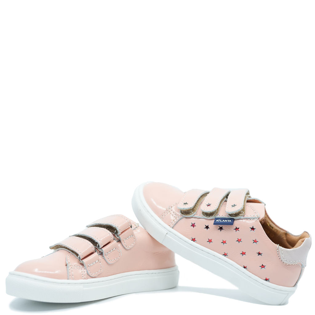 **Atlanta Moccasin Sneakers for Men - Salmon Patent Leather with Velcro Strap - Comfortable & Stylish Casual Shoes for Walking, Travel & Everyday Wear**