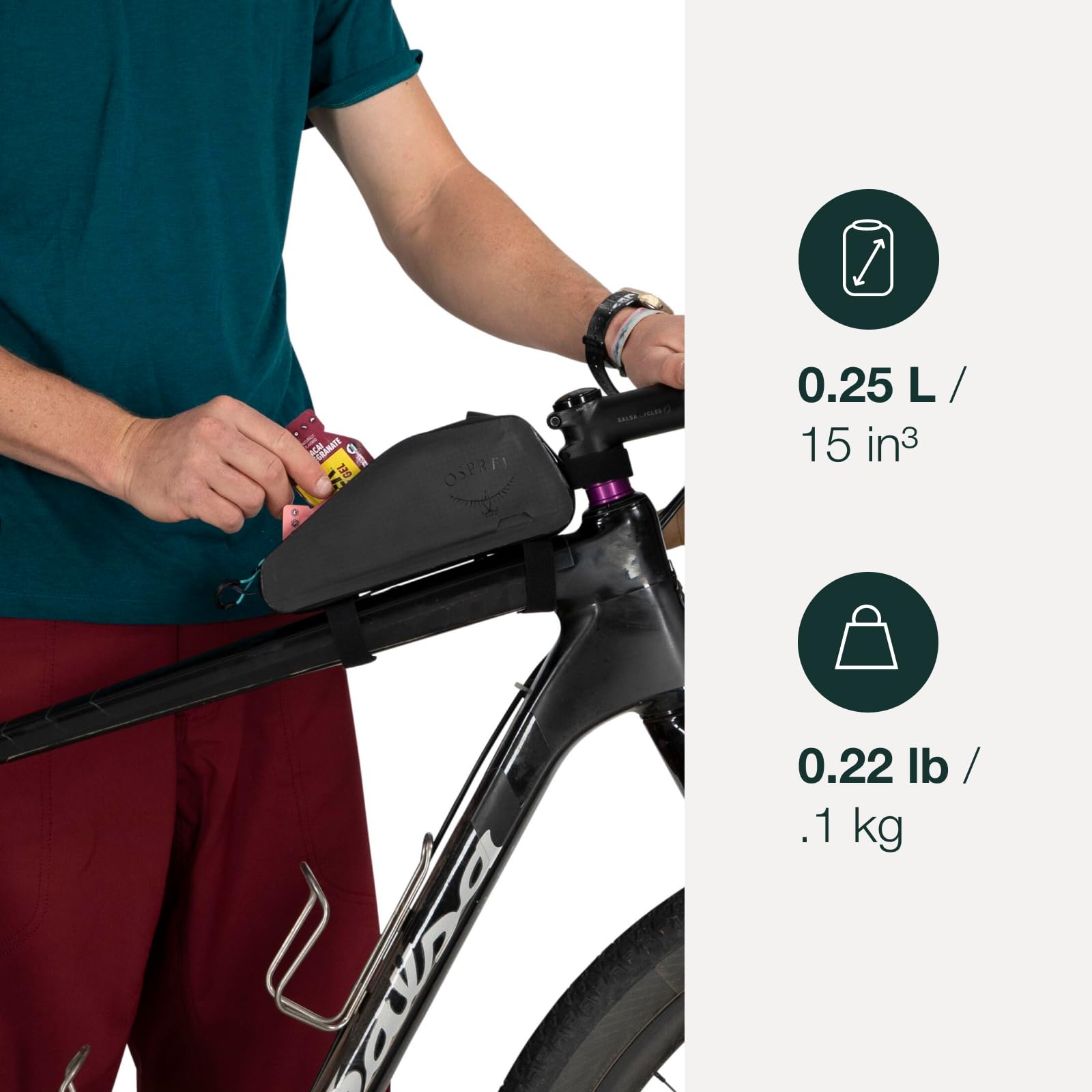 Osprey Escapist On-Bike Top Tube Bag - Waterproof Cycling Storage for Phone, Keys & Essentials | Perfect for Mountain Biking, Commuting & Road Cycling (Black)