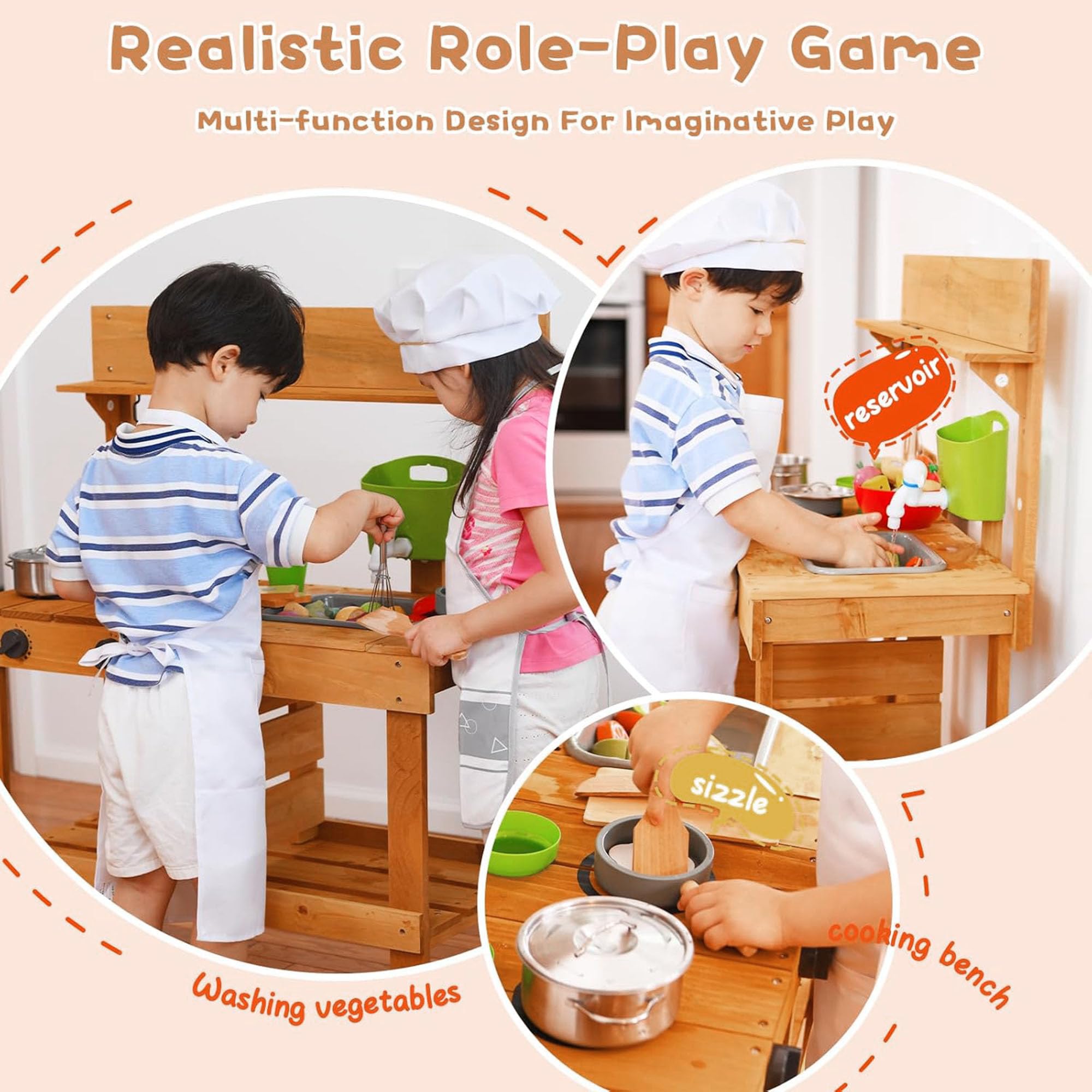 Outdoor Mud Kitchen Playset for Kids - Pretend Play Kitchen with Faucet, Sink & Accessories - Perfect for Garden, Backyard & Outdoor Imaginative Play