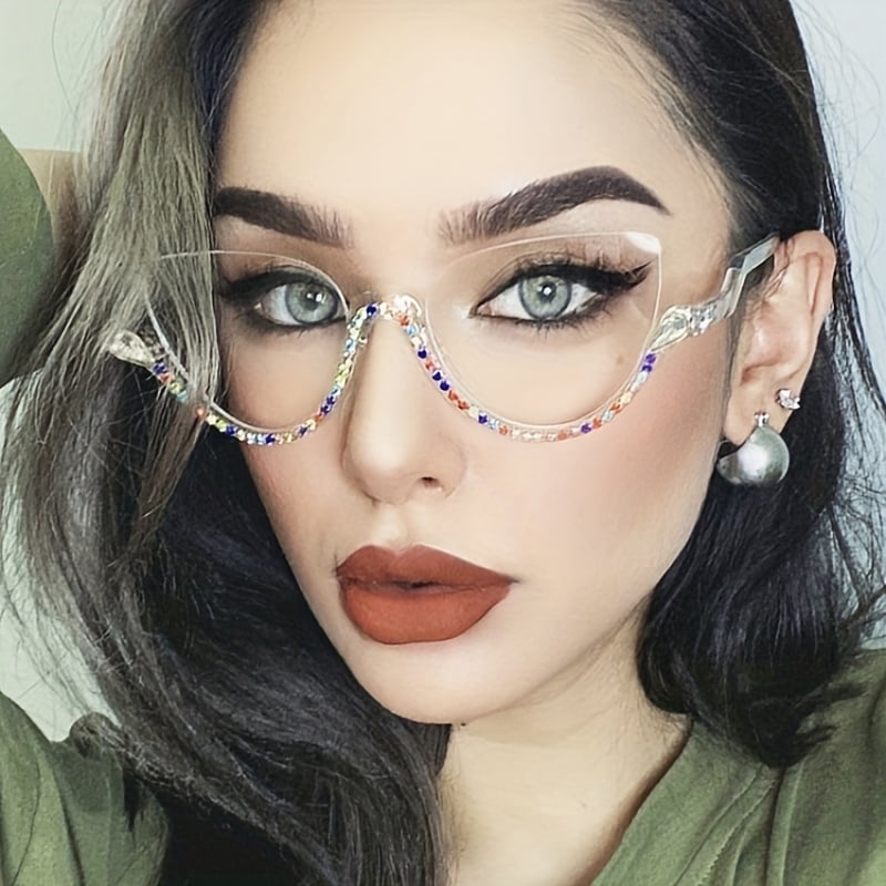 Women's Cat Eye Rhinestone Decor Half Frame Reading Glasses - Stylish Presbyopia Eyewear for Work, Reading & Fashion Accessories