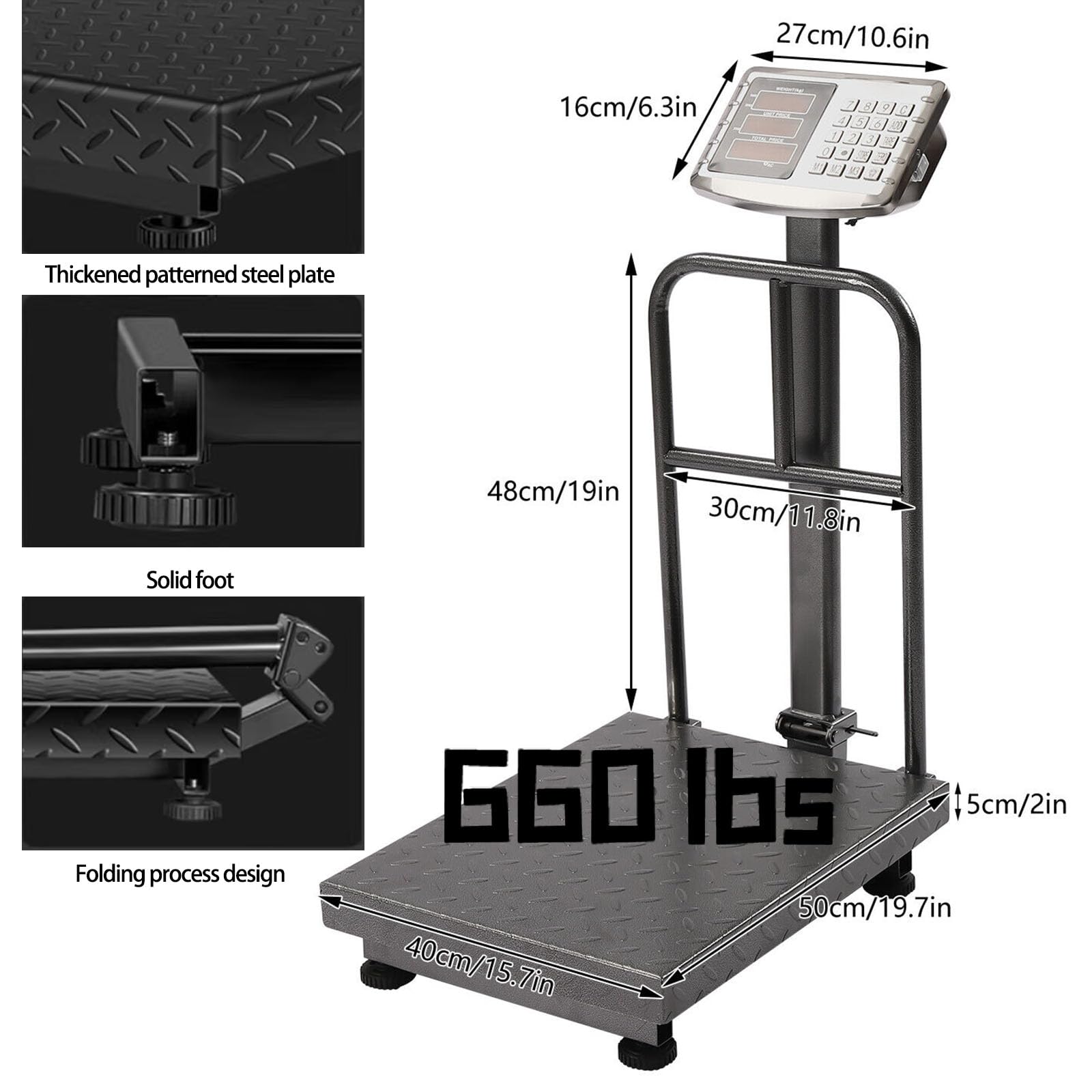 660LBS Heavy Duty Digital Platform Scale with Removable Guardrail - Industrial Floor Scale for Shipping, Postal, Luggage Weighing (LB/KG) - Perfect for Warehouses, Logistics & E-commerce Businesses