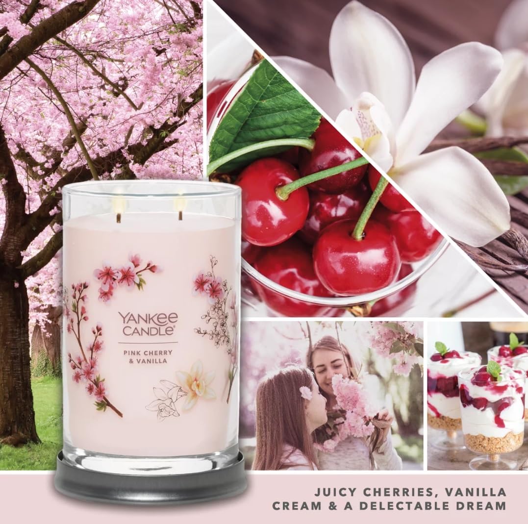 Yankee Candle Pink Cherry & Vanilla Large 2-Wick Signature Tumbler Candle - 22oz Scented Candle for Home Decor, Relaxation & Romantic Ambiance