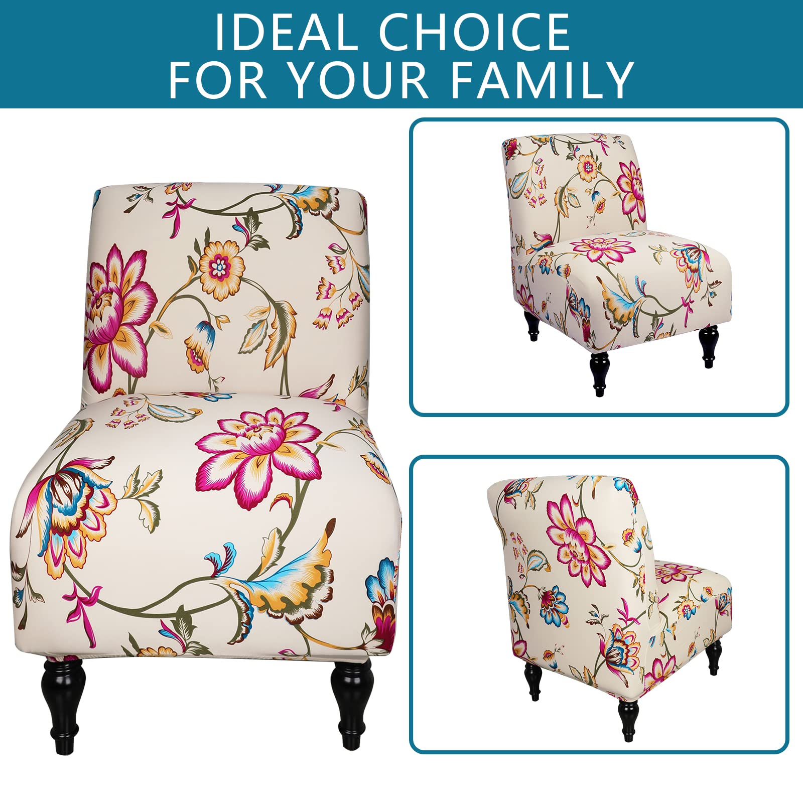 Liykimt Armless Accent Slipper Chair Cover - Stretchable Spandex Slipcover for Armless Chairs, Removable Furniture Protector for Living Room & Dining Room - Perfect for Home Decor, Guest Seating and Small Spaces